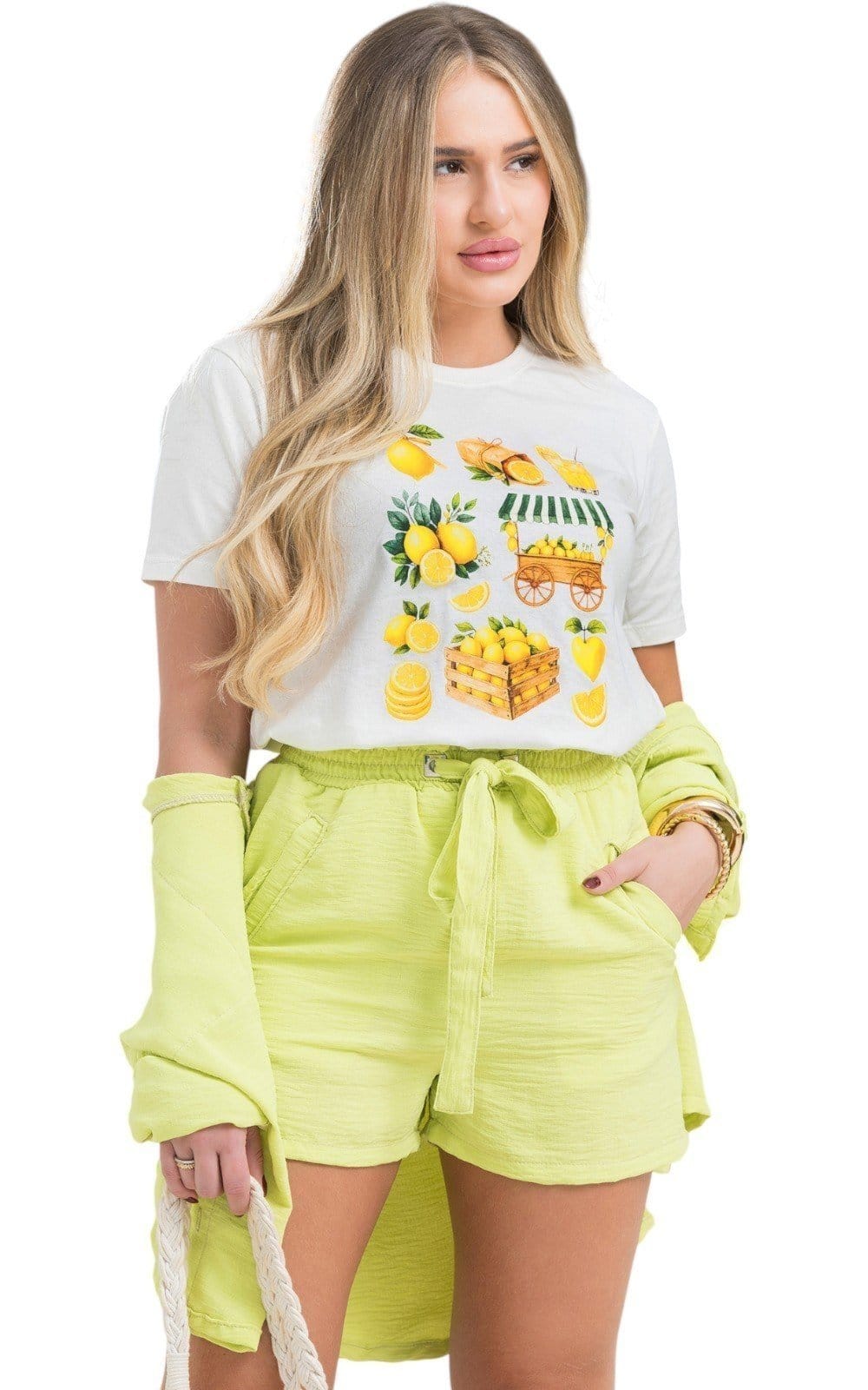 Vista principal Camiseta Feminina Cianitas Off Estampa Feira de Limões Cianitas off-white