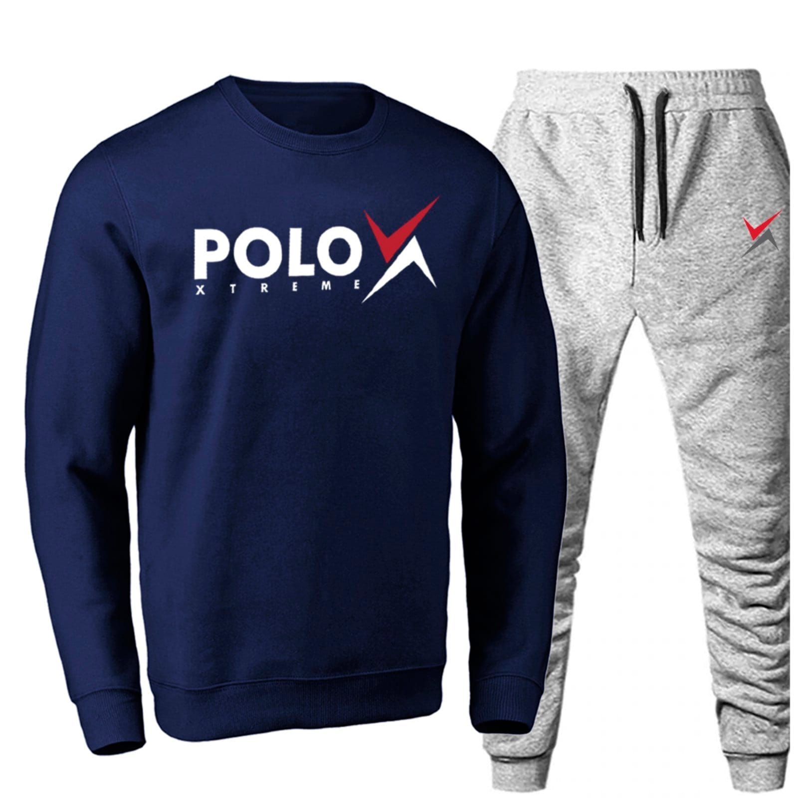 Vista principal Conjunto Moletom Masculino Polo Xtreme Inverno Gola Careca Azul Marinho e Cinza Polo Blu blu