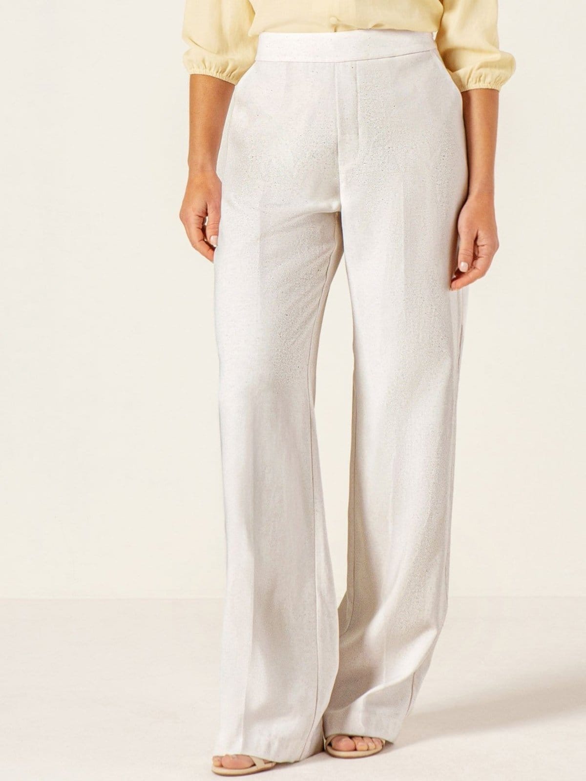 Vista 2 Calça Wide Leg em Viscose Fluid com Linho Off White Julienne Principessa off-white white