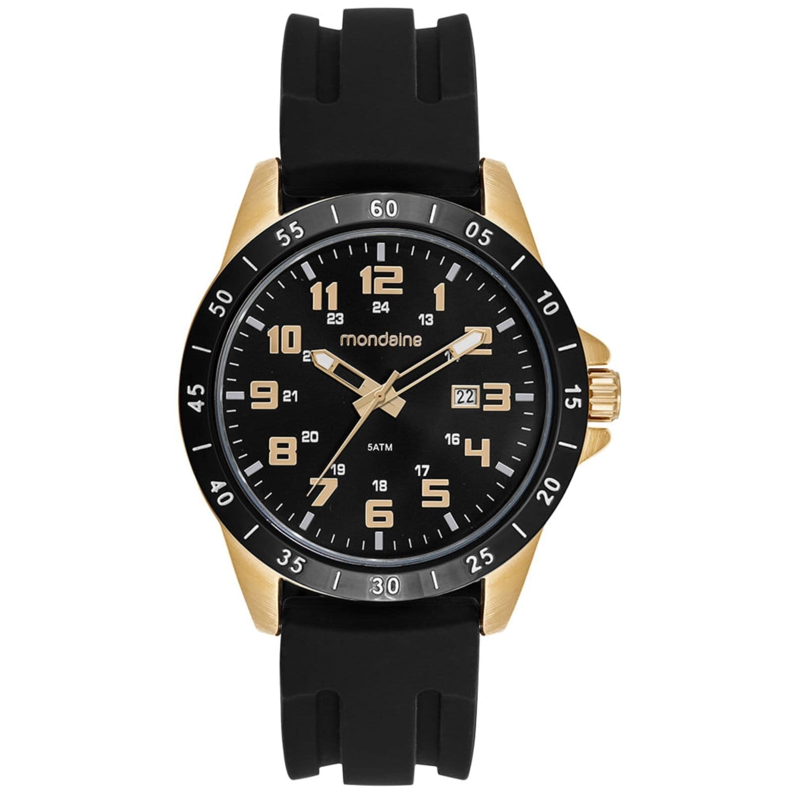 Relógio Masculino Dourado Horário Duplo Calendário