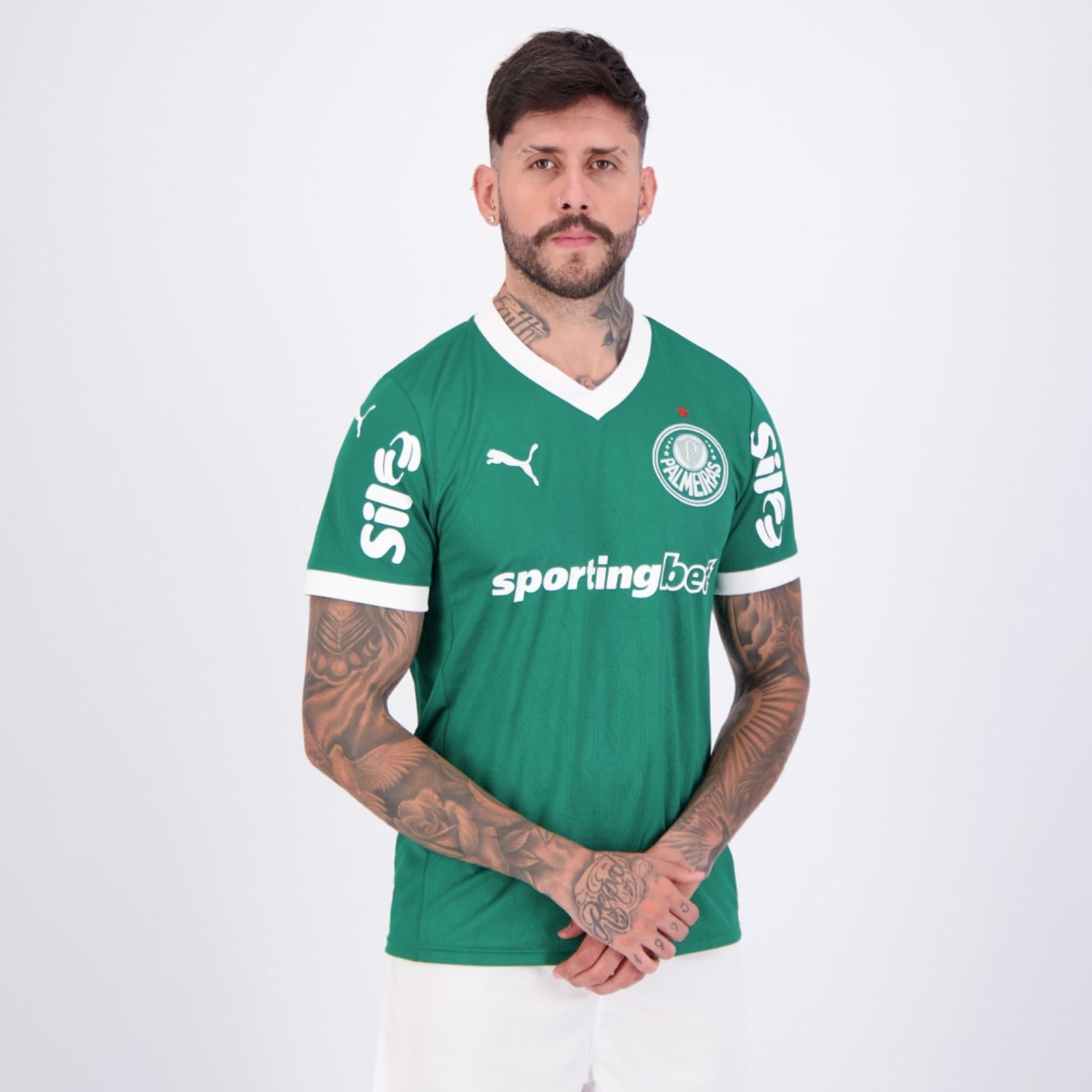 Vista 2 Camisa Puma Palmeiras I 2025 Com Patrocínio Puma verde