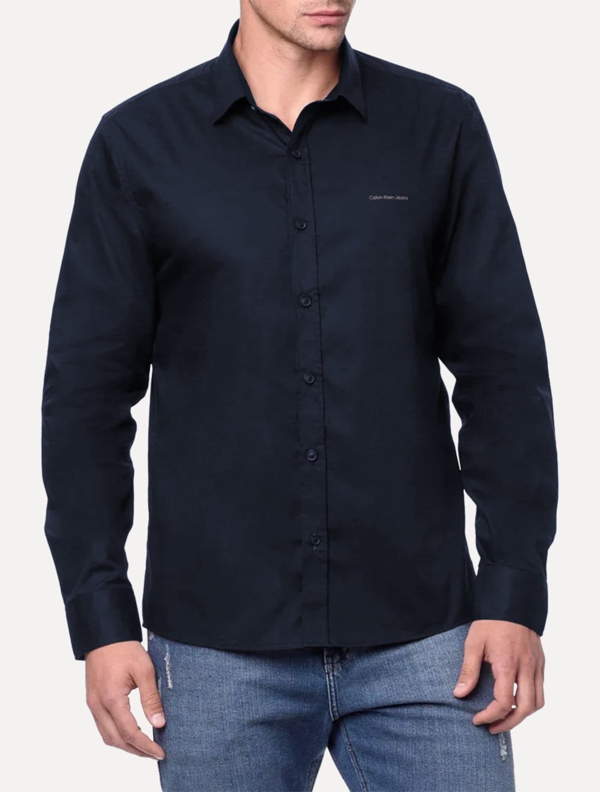 Vista principal Camisa Calvin Klein Jeans Regular Plain Grey Logo Azul Marinho Calvin Klein azul marinho grey