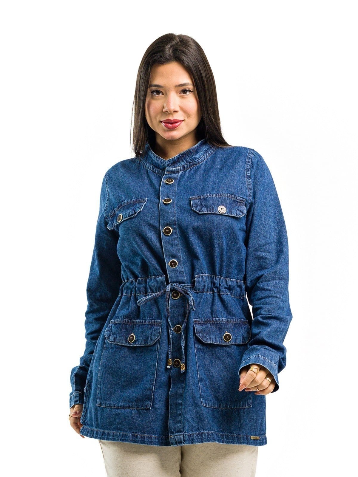 Vista 2 Jaqueta Parka Restrito Jeans Premium com Botões Restrito Jeans azul