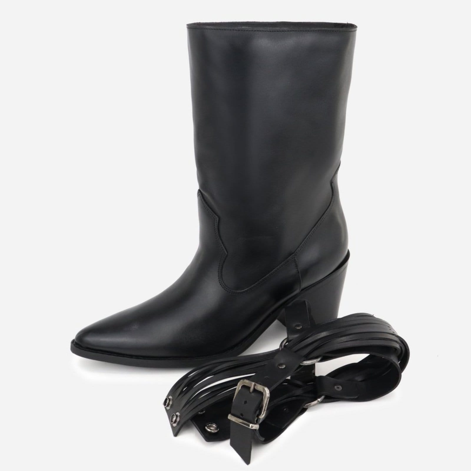 Vista 2 Bota Feminina Western Fashion Estilo Conforto Country Detalhes ajustáveis em Couro Texana Maria Paula MARIA PAULA preto