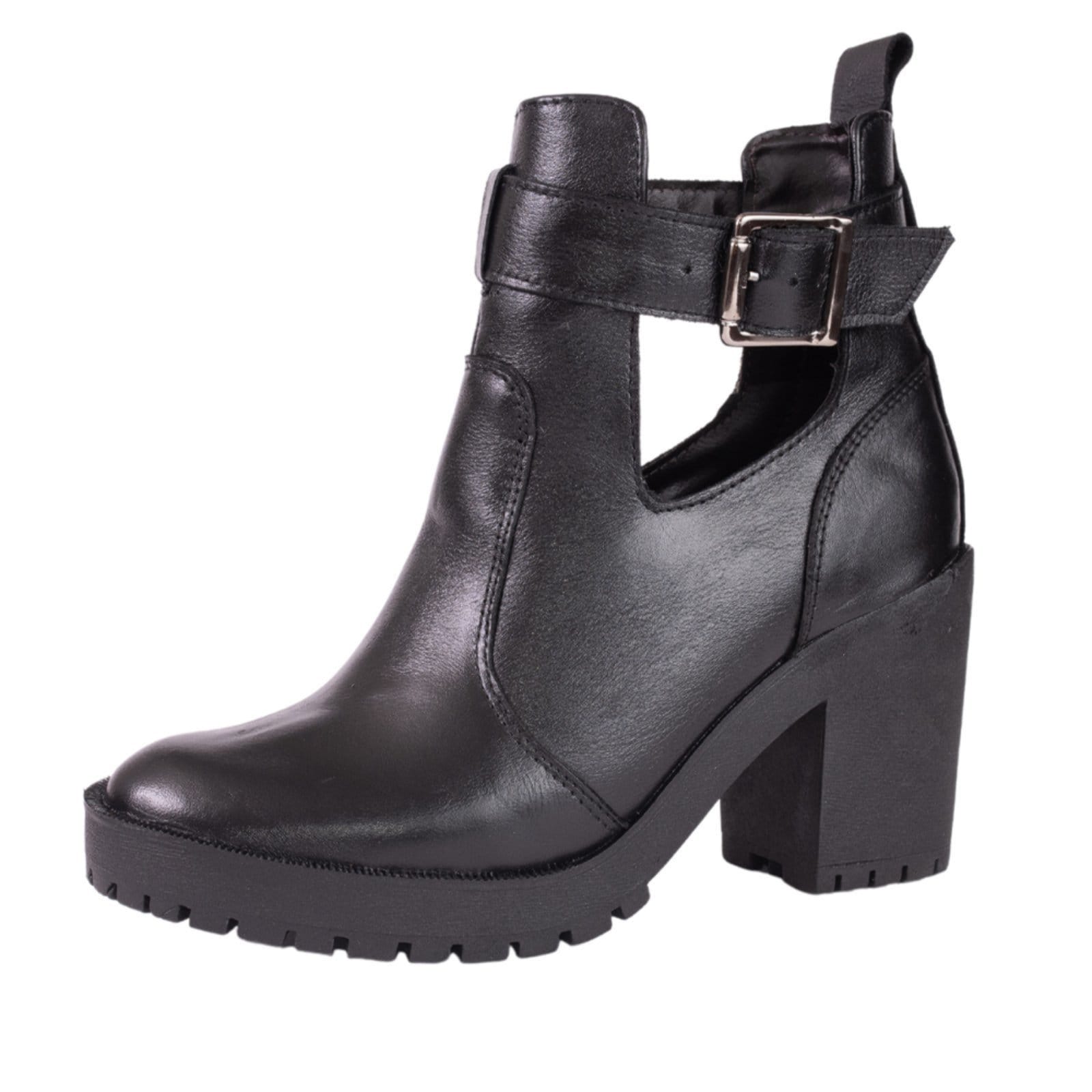 Vista principal Bota Coturno Tratorado Fivela Couro TELLINI STORE preto