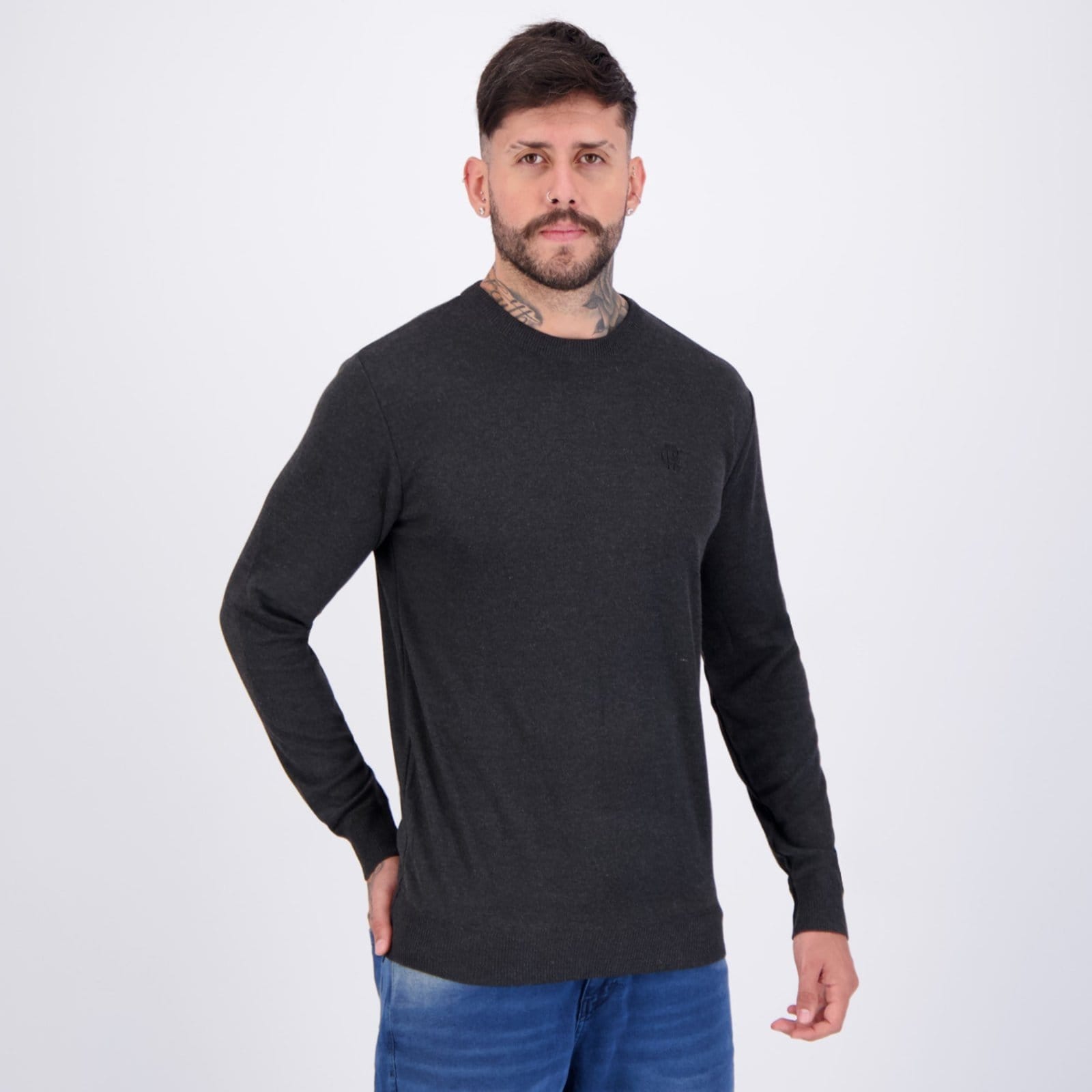 Vista 2 Suéter Flamengo Conto Escuro braziline cinza