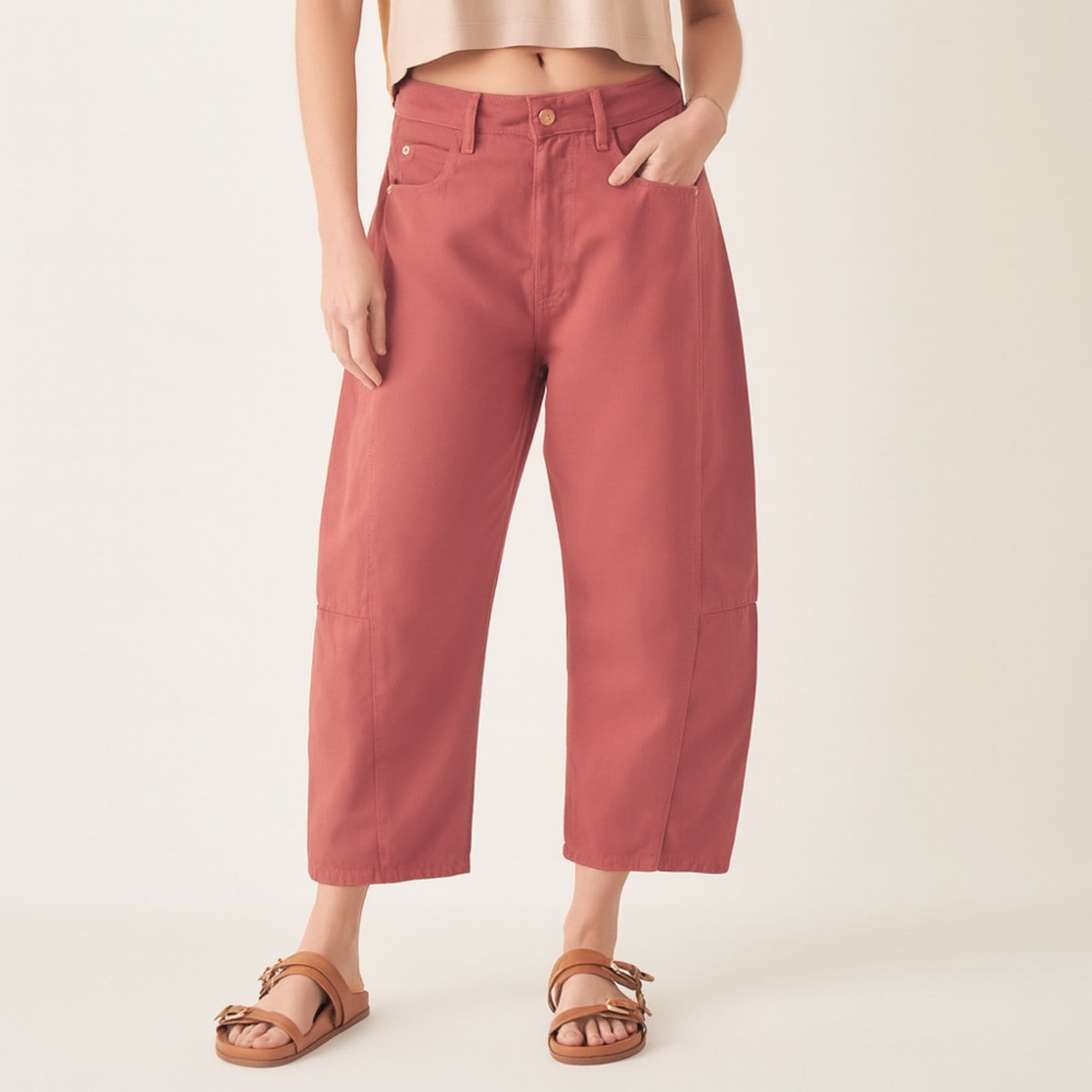 Calça Color Cropped Barrel Cintura Alta