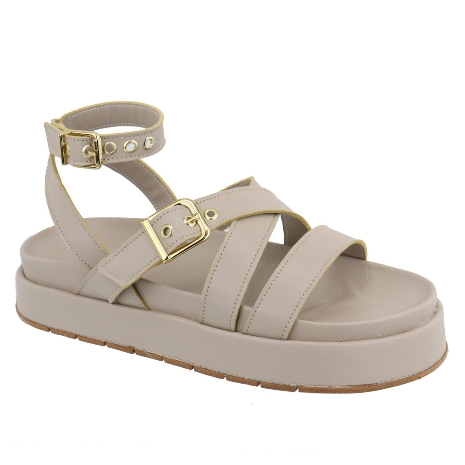 Vista principal Sandalia Papete Flatform Feminina Tiras Off White Sola Alta TELLINI STORE off-white white