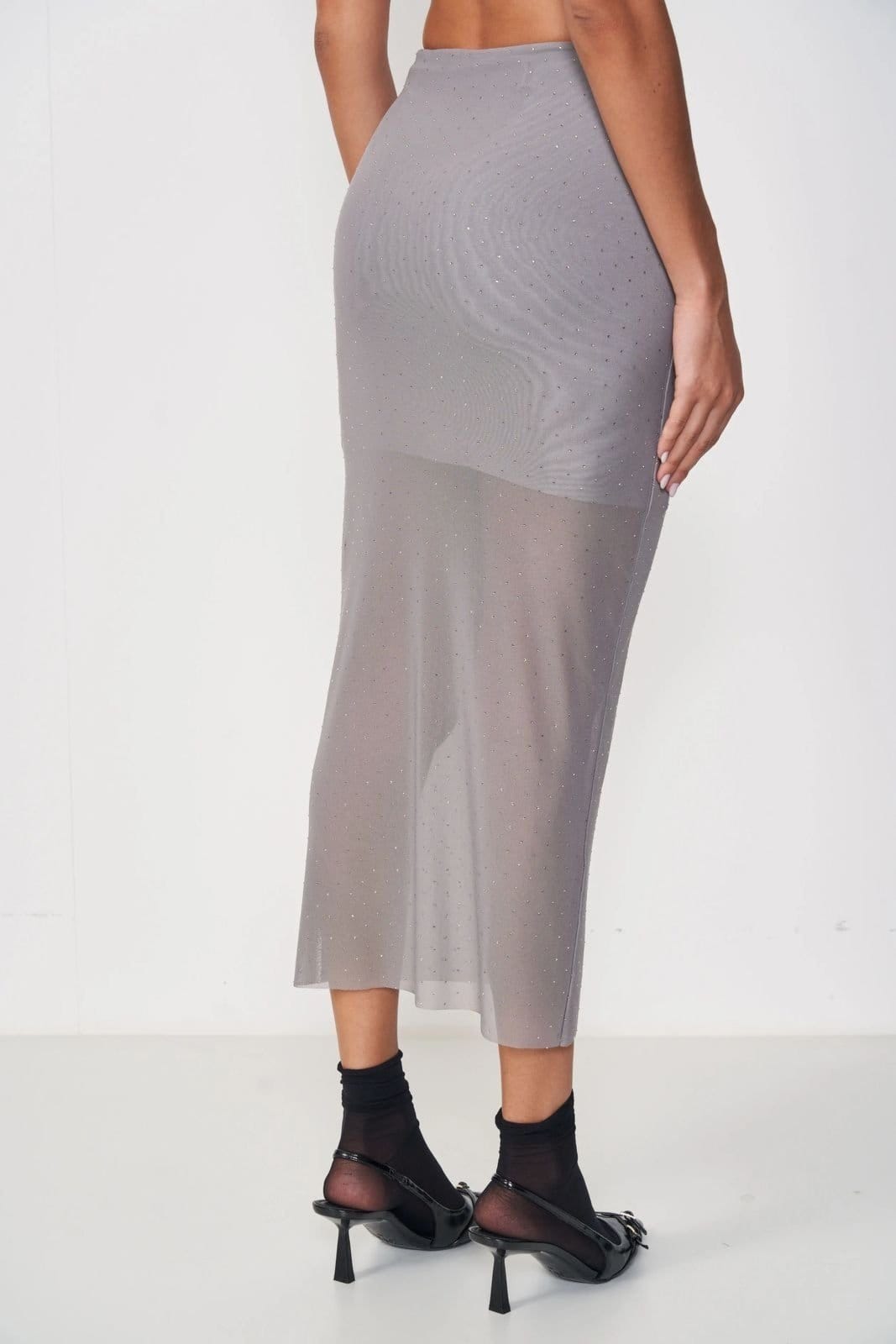 Vista 2 Saia Longa em Tule com Strass Colcci Prata Colcci cinza
