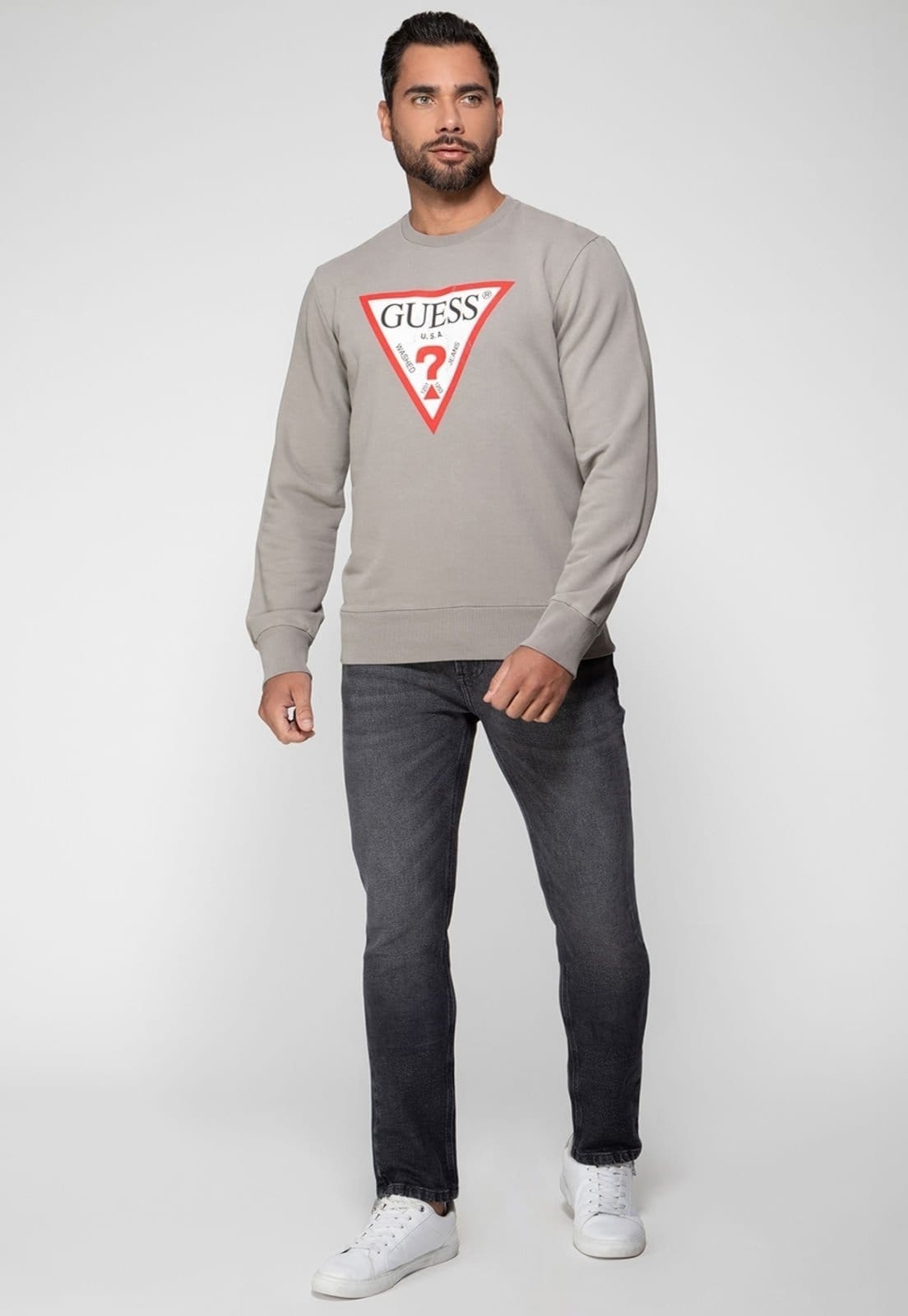 Blusa de Moletom Logo Degastado Guess Claro