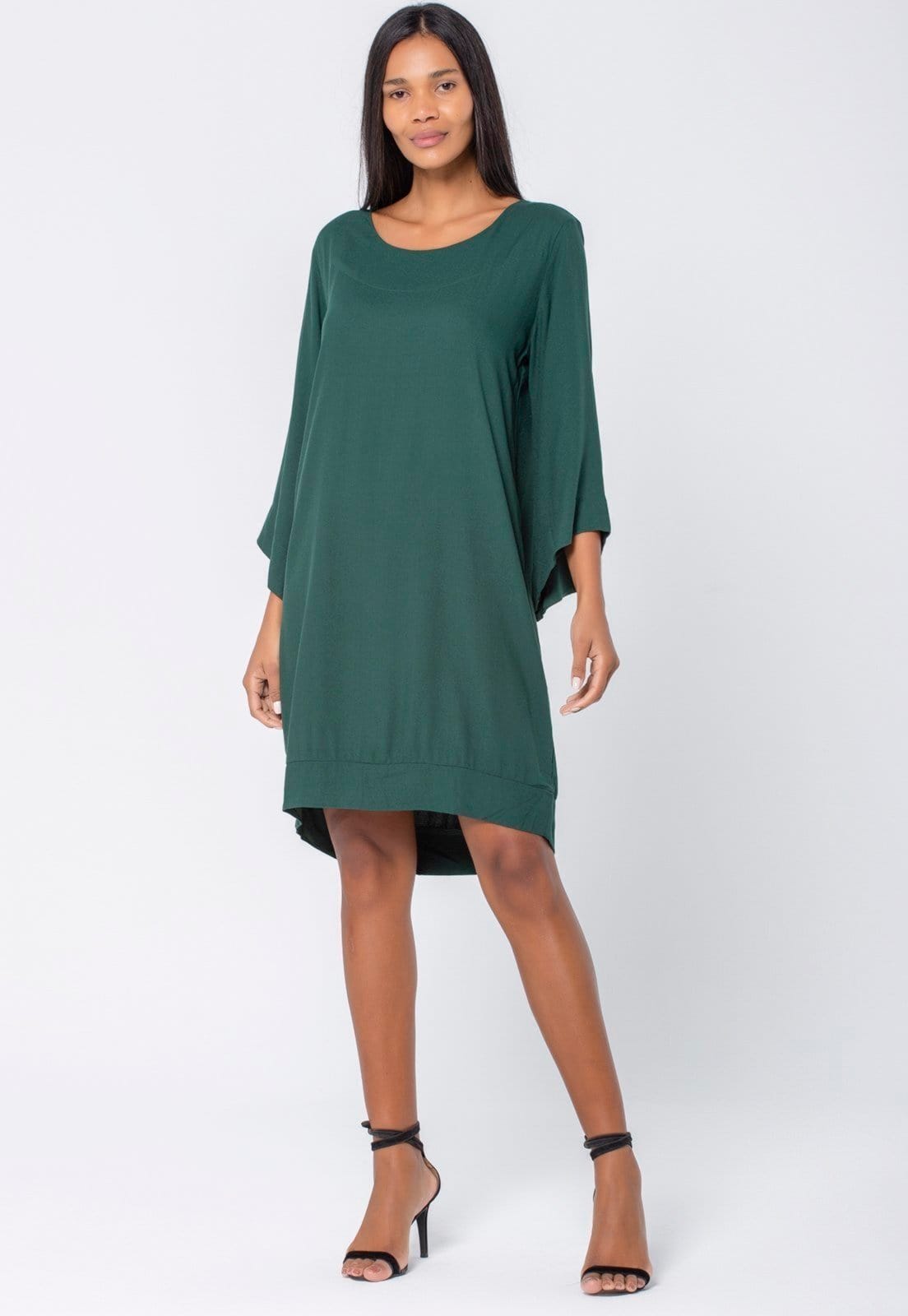 Vista 2 Vestido Curto Amazonia Vital Viscose Manga Ampla Balli Musgo Amazonia Vital verde