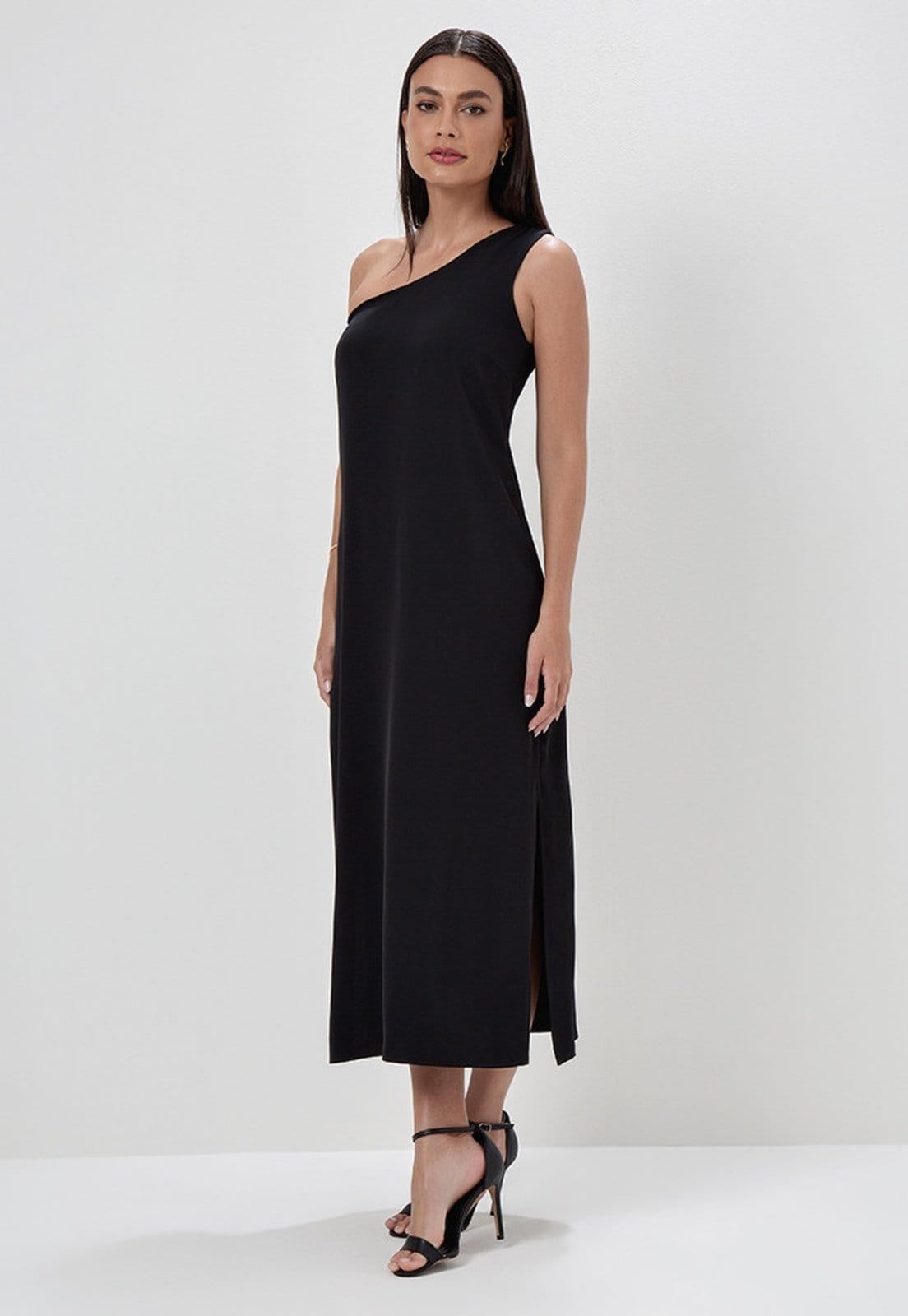 Vista 2 Vestido Maxi Longuete de Alfaiataria Texturizada Rosicler Principessa preto