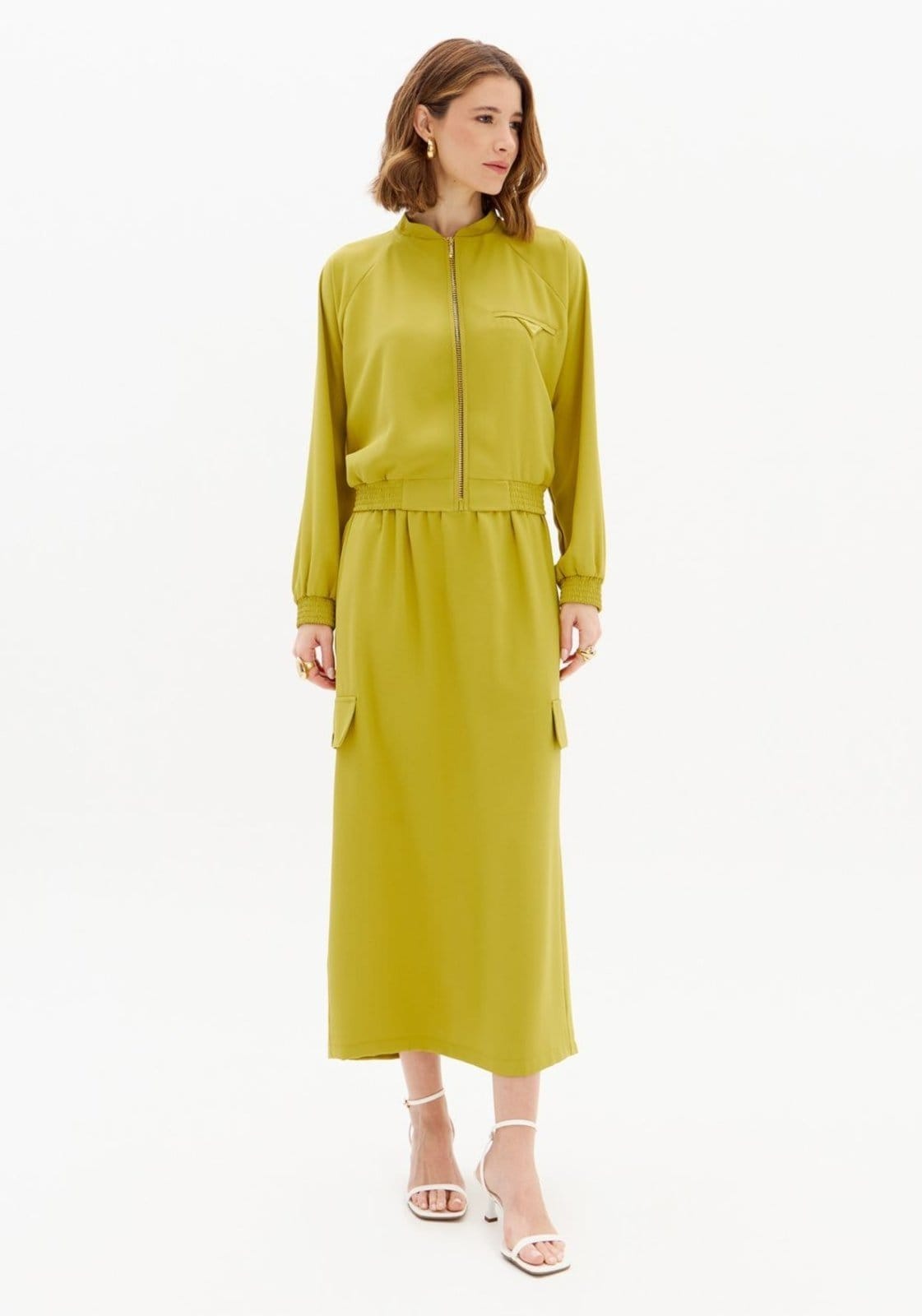 Vista principal Saia Parachute Super Midi Cintura Média Lança Perfume verde