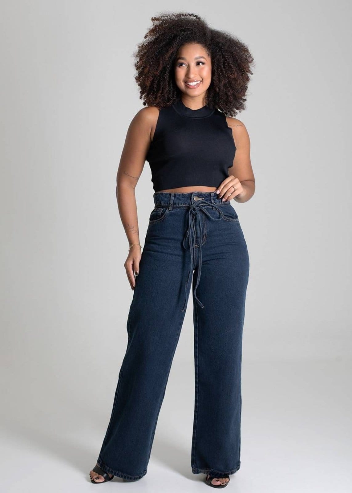 Vista 2 Calça Jeans Sawary Wide Leg - 279431 Sawary azul