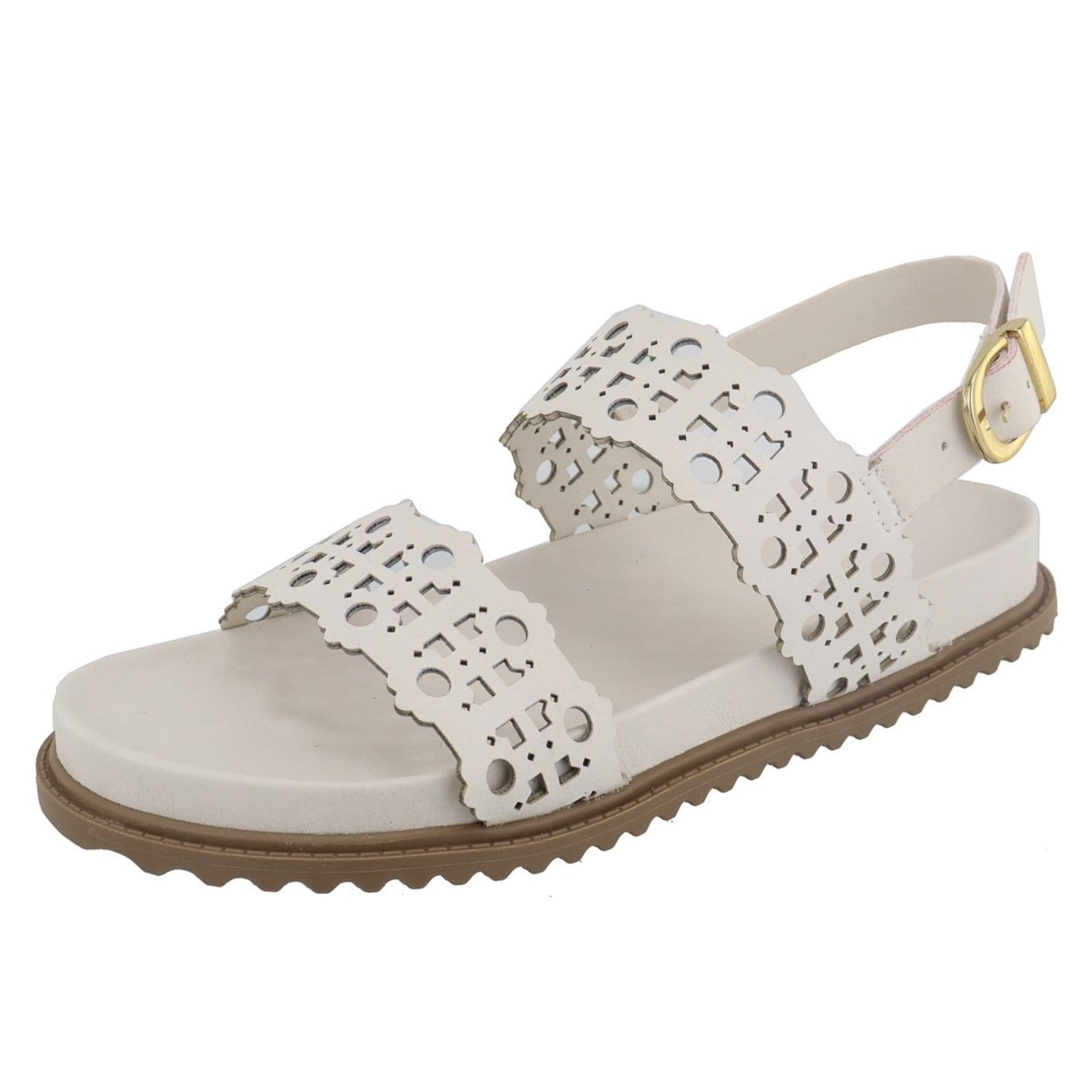 Sandália Papete Feminina Paula B Com Recorte a Laser E Amarração No Tornozelo Conforto Off White