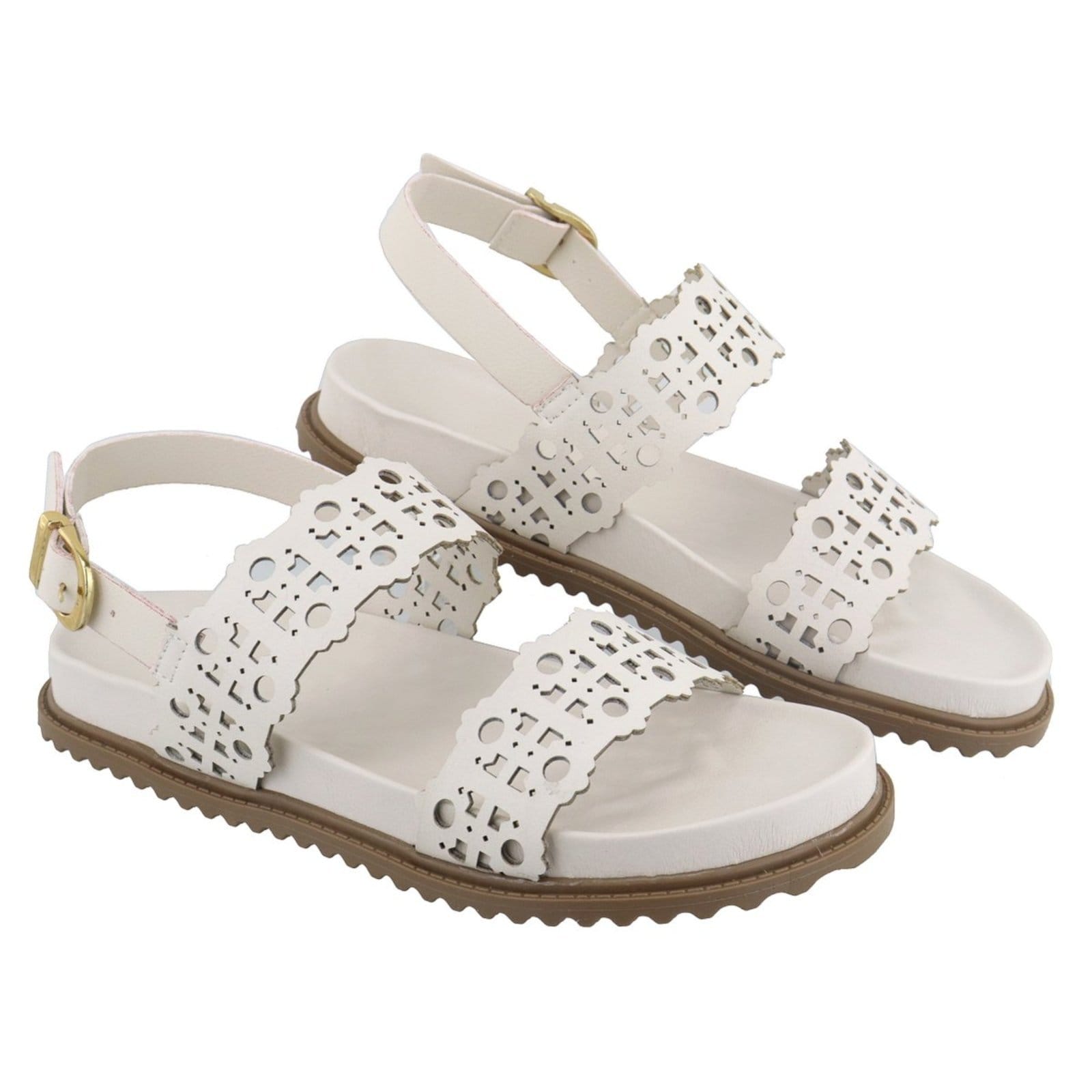 Vista 2 Sandália Papete Feminina Paula B Com Recorte a Laser E Amarração No Tornozelo Conforto Off White PAULA B off-white white