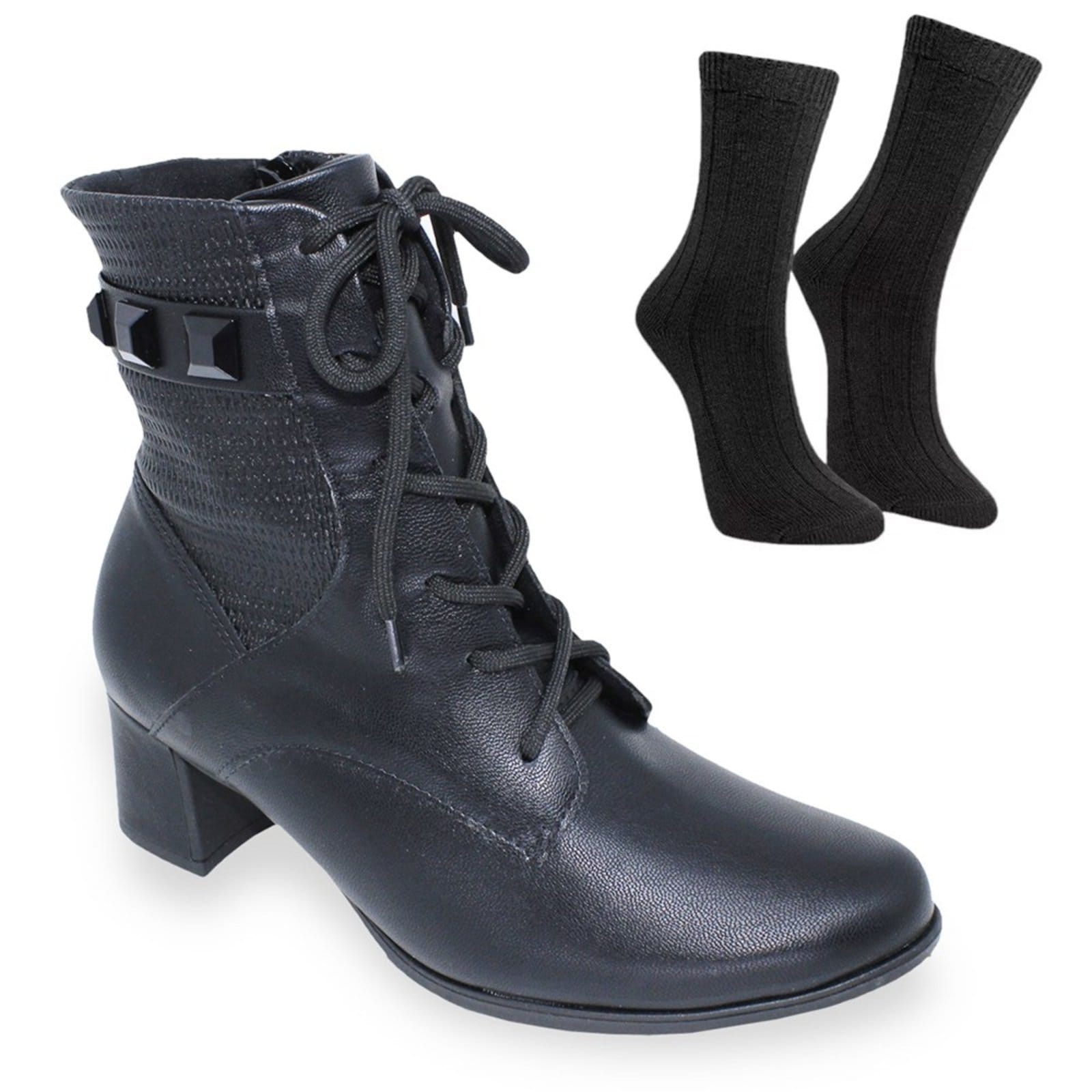 Vista principal Kit Bota Piccadilly Danubia Cano Curto Feminina + Par de Meia Piccadilly preto