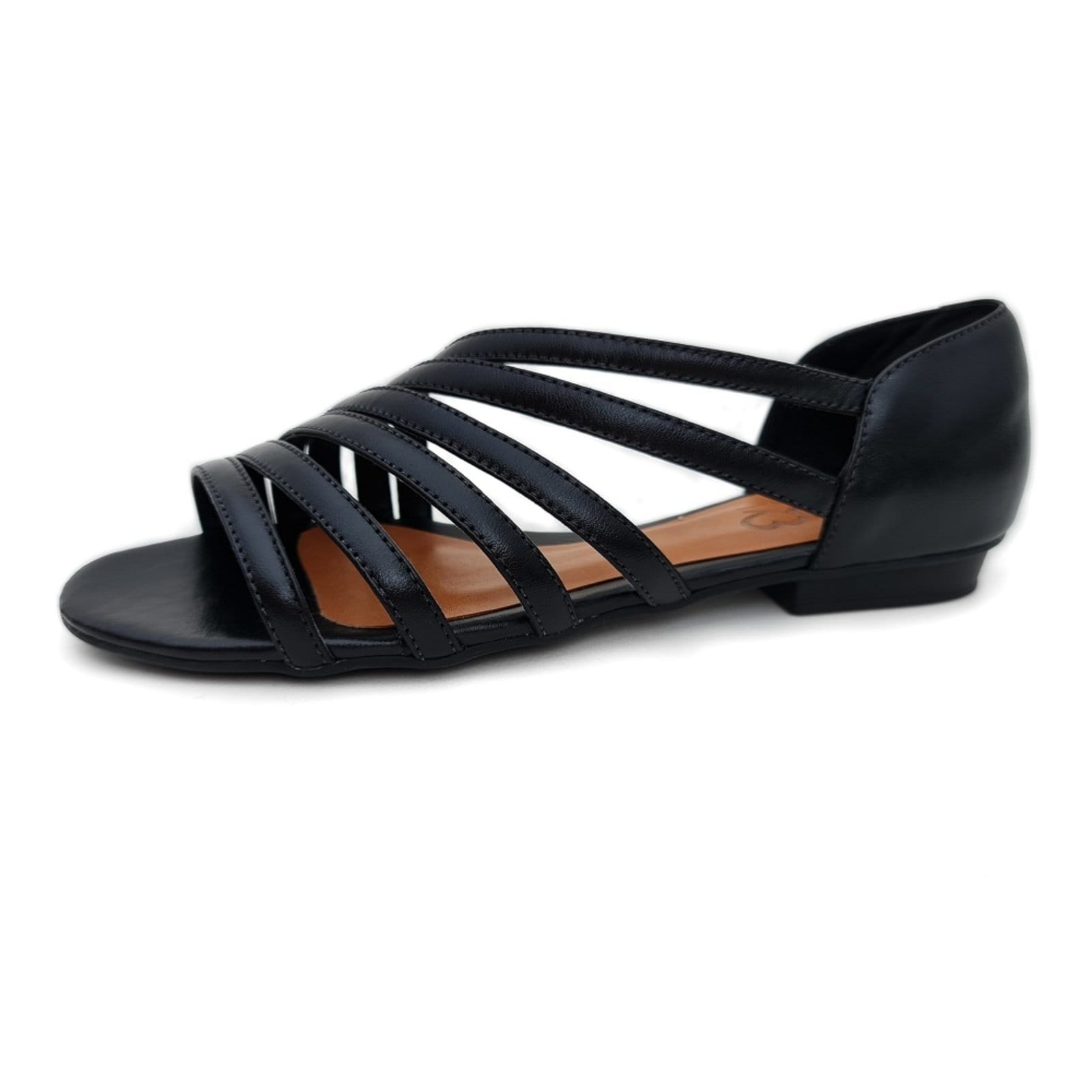 Vista 2 Sandália Rasteira em Couro Amo Calçados Romana Preta Amo Calçados preto