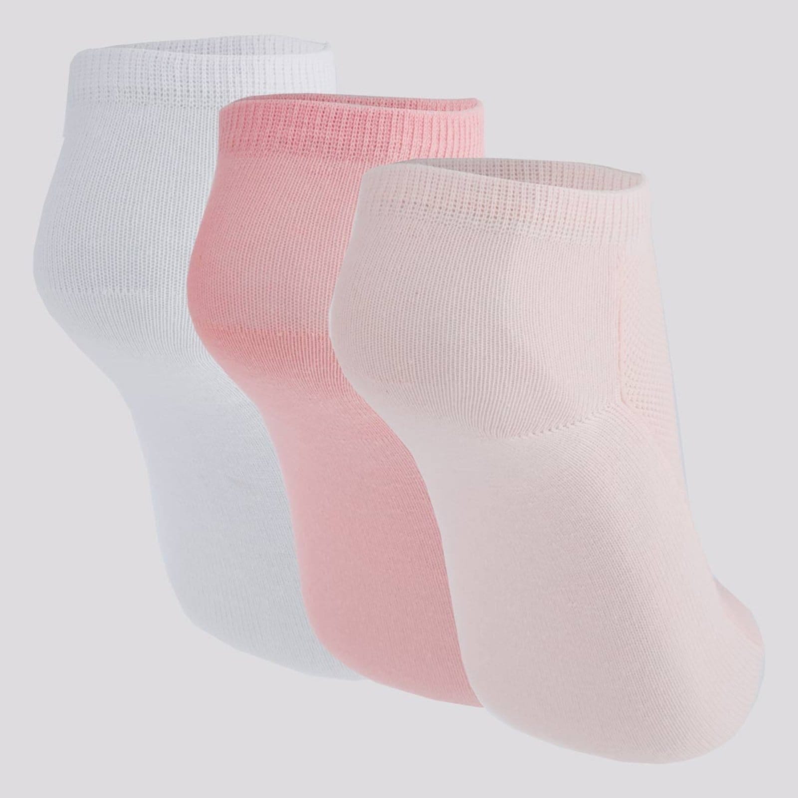 Vista 2 Kit Meia Selene 3 Pares Cano Curto Feminino Branca e Rose SELENE branco rose