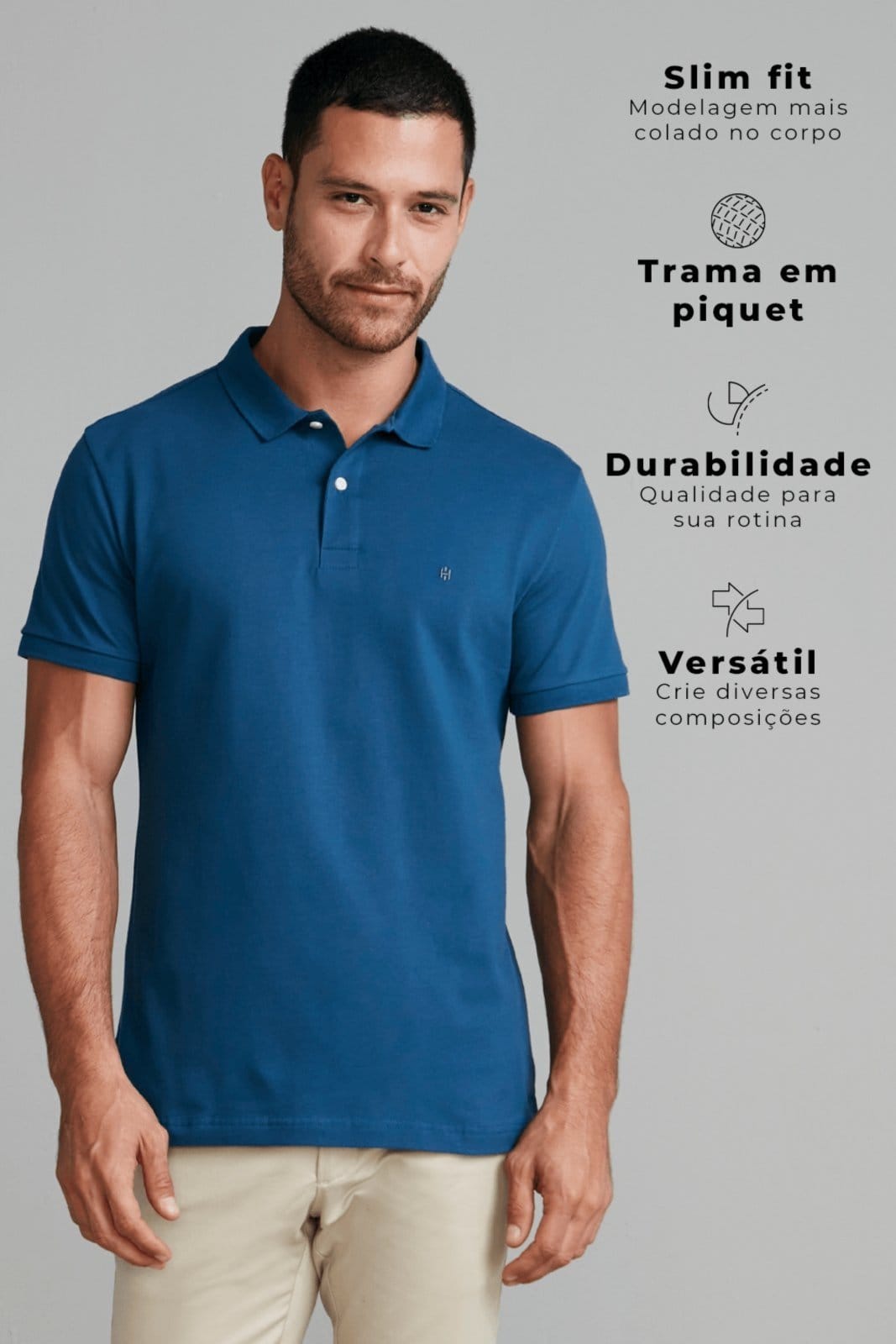 Vista 2 HIGHSTIL Camisa Polo Piquet Premium Slim Fit Noturno HIGHSTIL azul