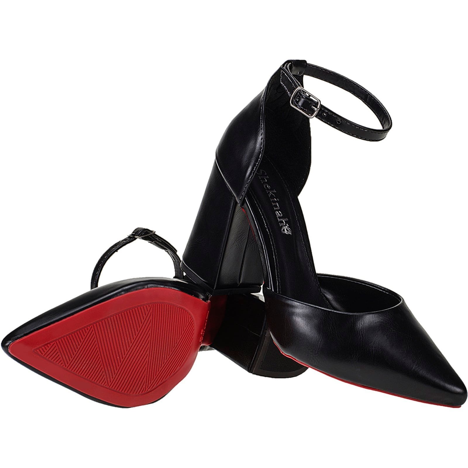 Sapato Feminino Scarpin Bico Fino Salto Bloco Saia e Blusa Salomé Shekinah Social Luxo Sola Vermelha