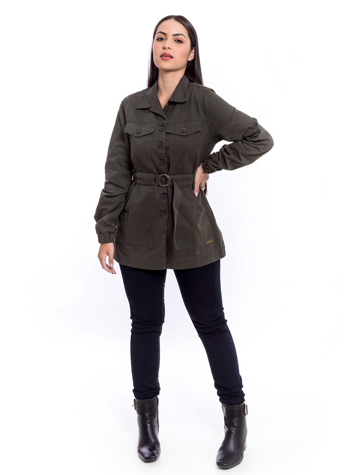 Vista 2 Jaqueta Parka Restrito Jeans Casaco com Botões - Militar Restrito Jeans bege