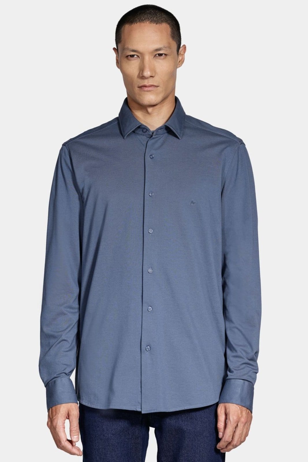 Vista principal Camisa Aramis Manga Longa Slim Piquet de Malha Escuro Aramis azul