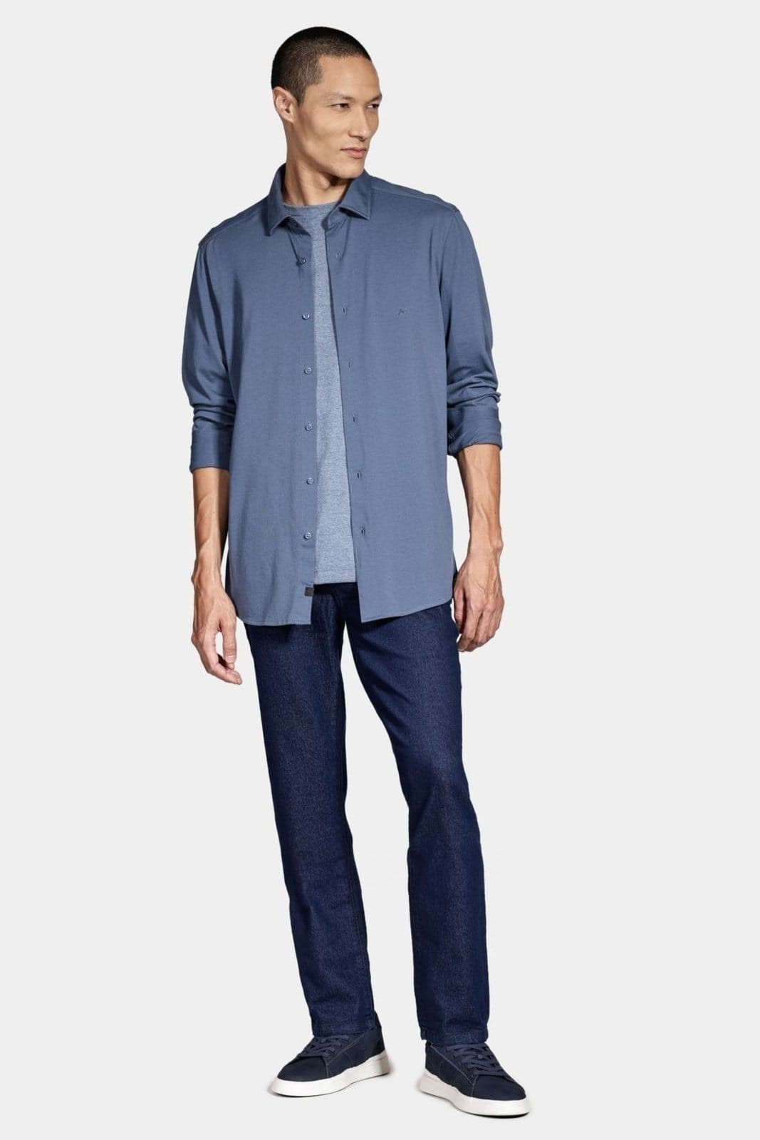 Vista 2 Camisa Aramis Manga Longa Slim Piquet de Malha Escuro Aramis azul