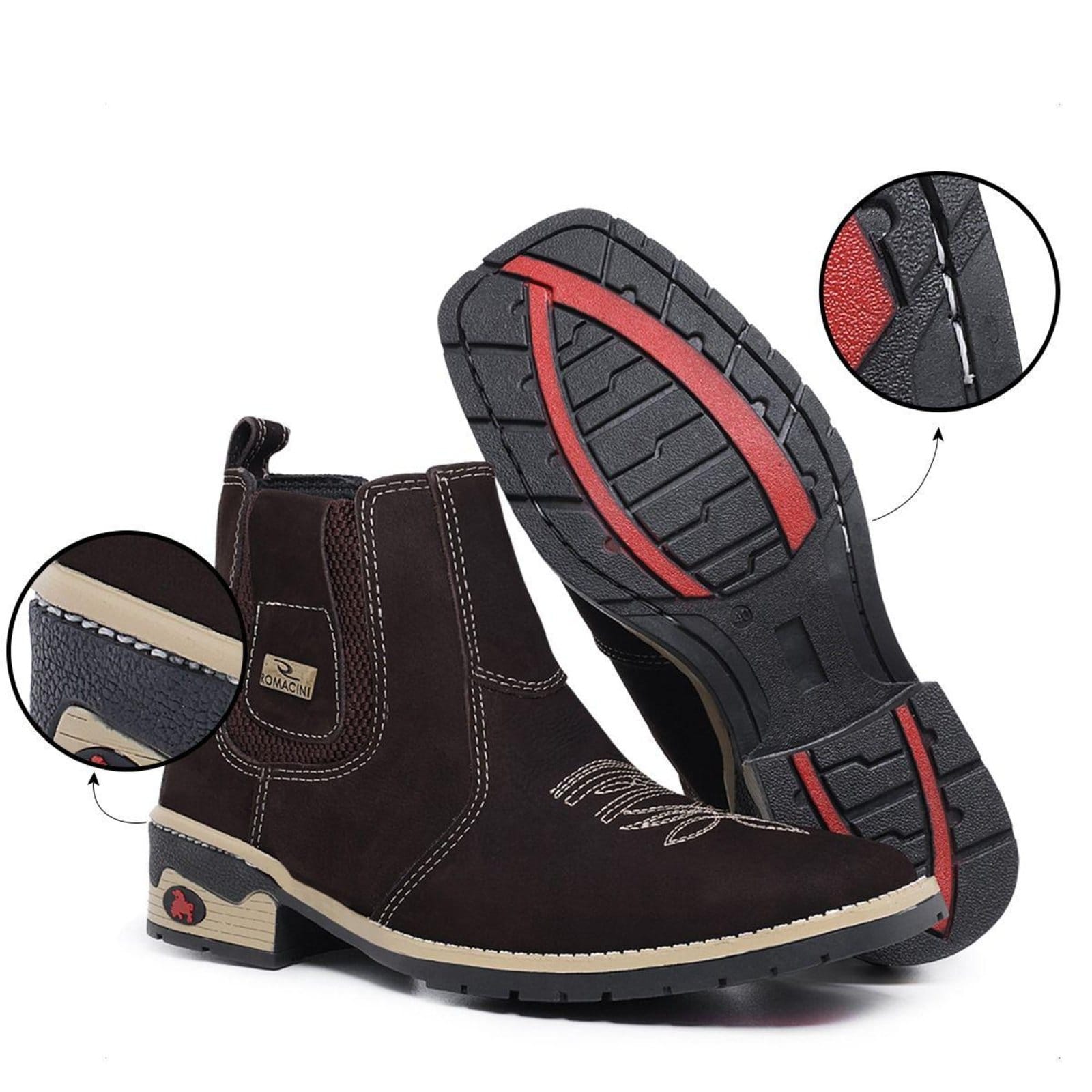 Vista 2 Botina Texana Masculina Lavini de Couro Nobre Solado Costurado Lavini Shoes café