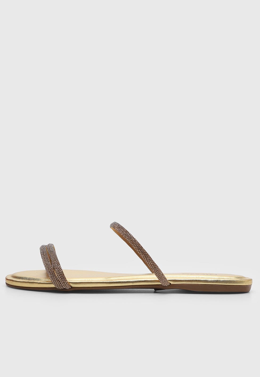 Vista principal Rasteira Feminina Arezzo Tira Dupla Pedrarias Dourada Arezzo dourado