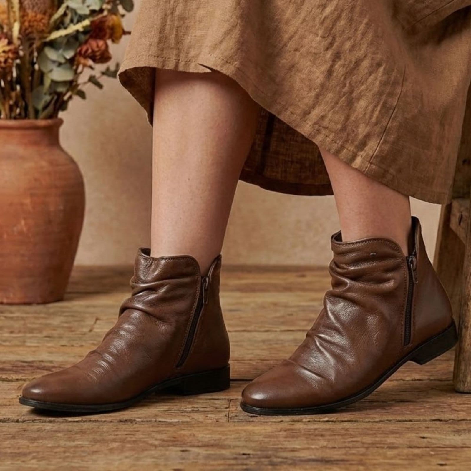 Vista 2 Bota Luna Couro Comfort Mogno - LUN679 Perlatto marrom