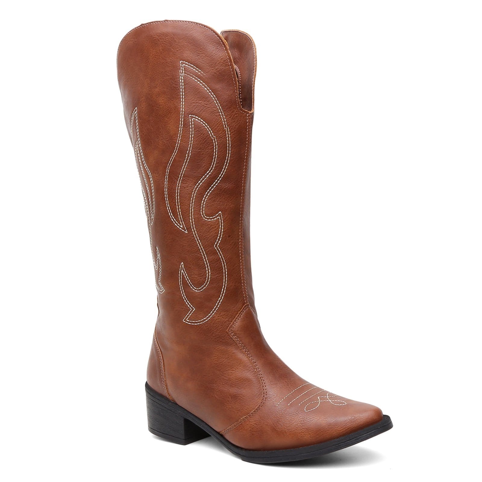 Vista 2 Bota Feminina Western Texana Salto Baixo Bico Fino Santa Rosa caramelo