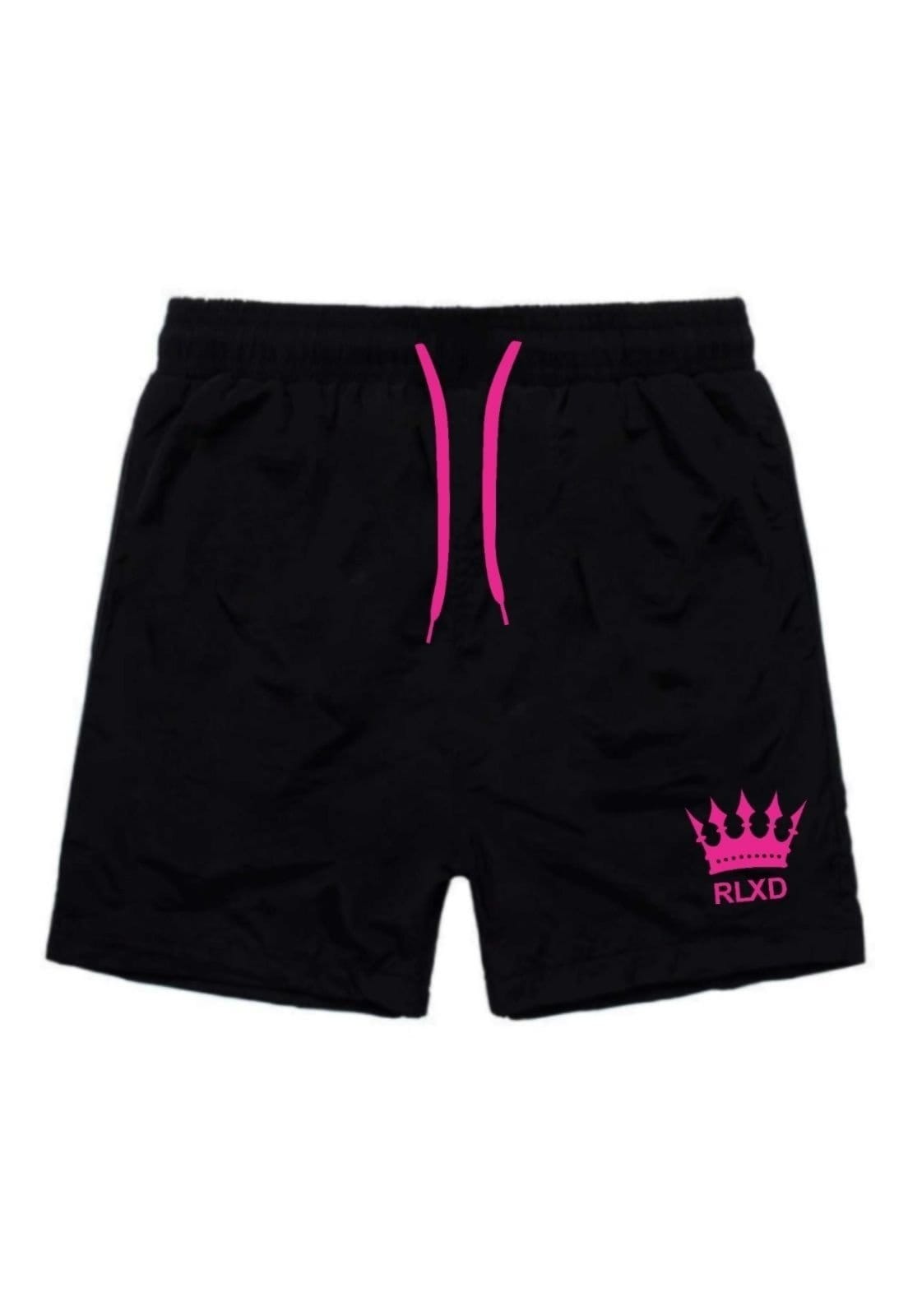 Vista principal Bermuda Short Moda Praia Relaxado Estampado Cordão Neon Relaxado preto/rosa neon