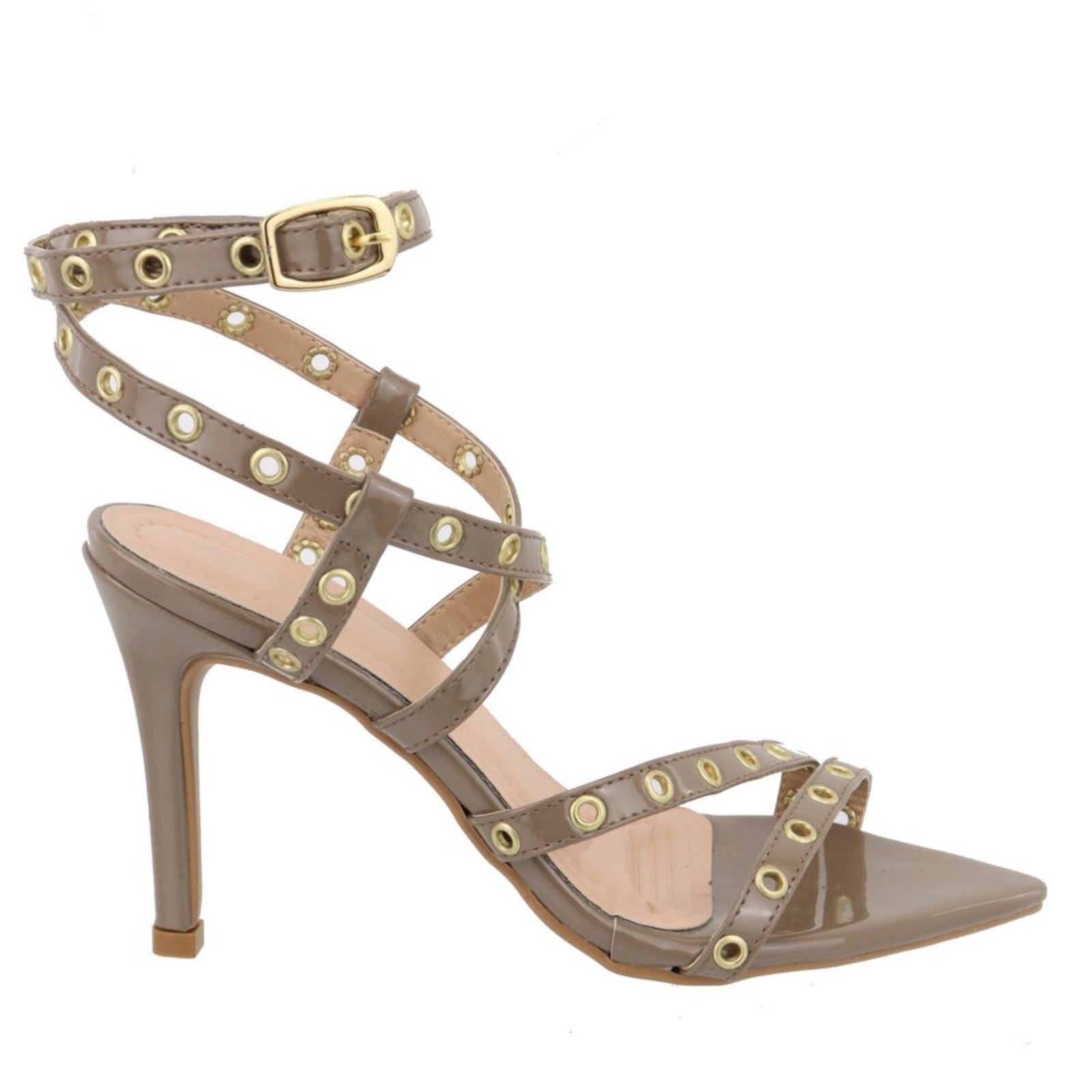 Vista 2 Sandália Feminina Salto E Bico Fino 6019 Napa Taupe Taupe claro Flor da Pele marrom