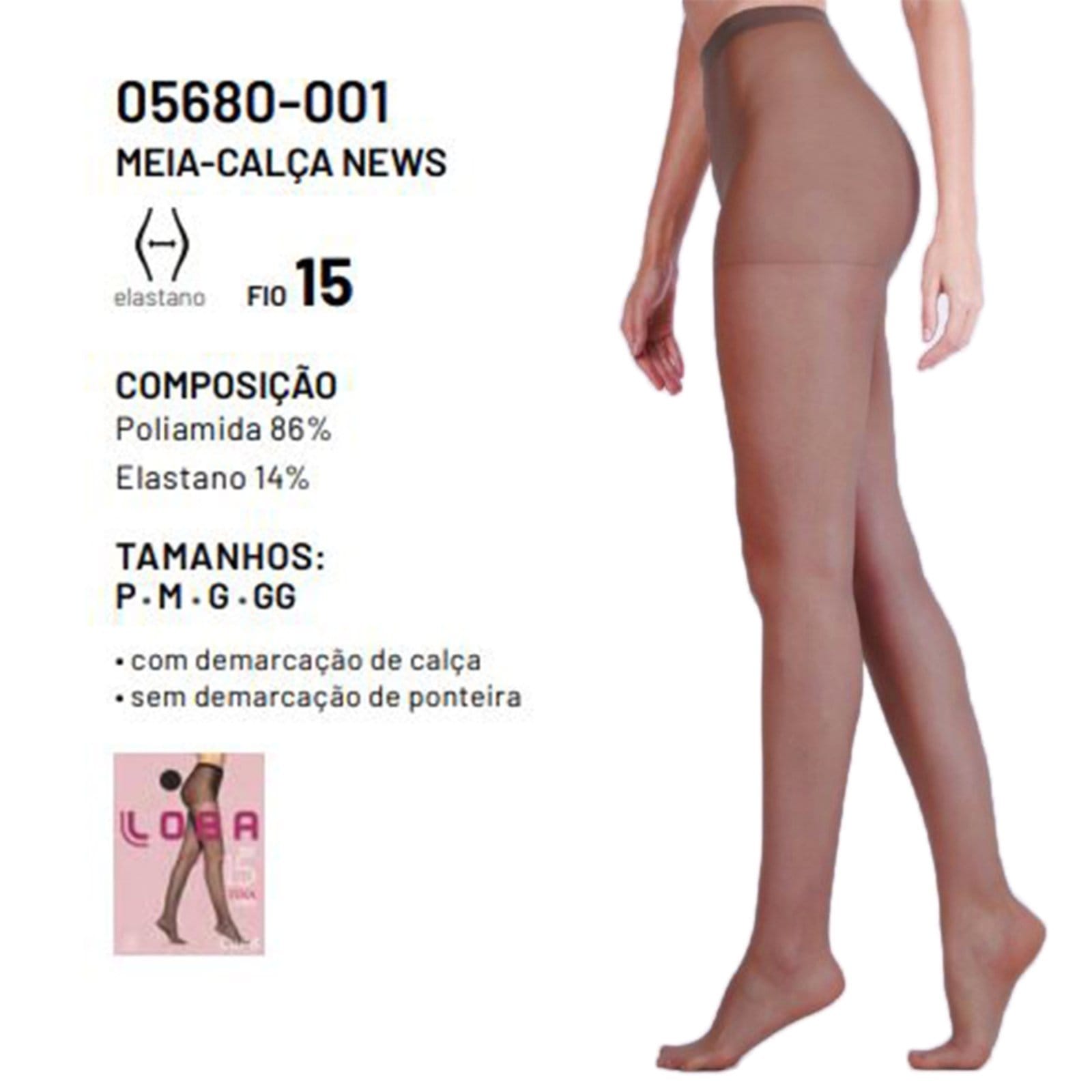 Vista 2 Meia Calça News Loba Com Elastano Fio 15 05680 Cacao Lupo marrom