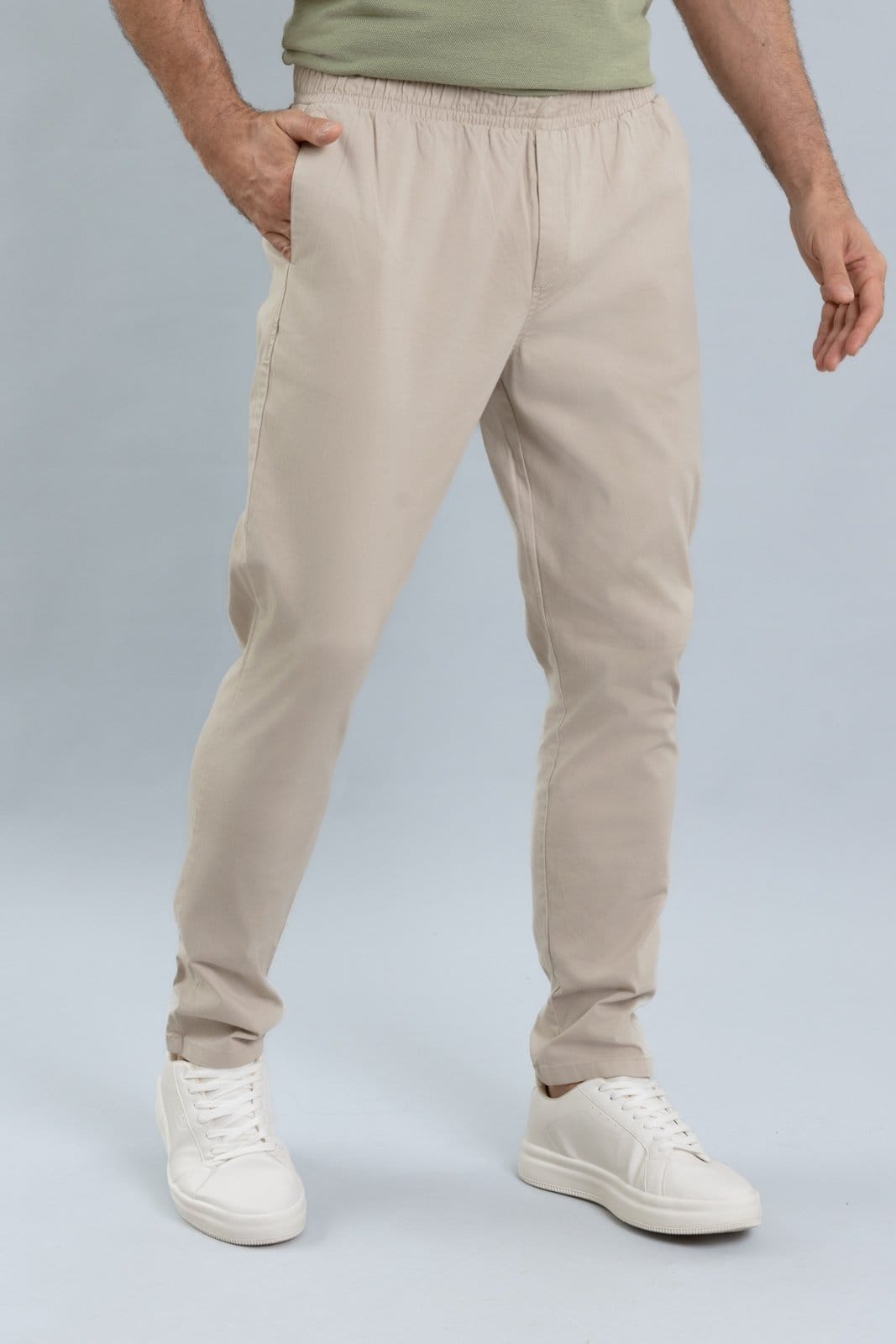 Vista principal Calça de Sarja Masculina Slim Fit Jogger com Elástico Dialogo DIALOGO bege/branco/bronze/cobre/off-white