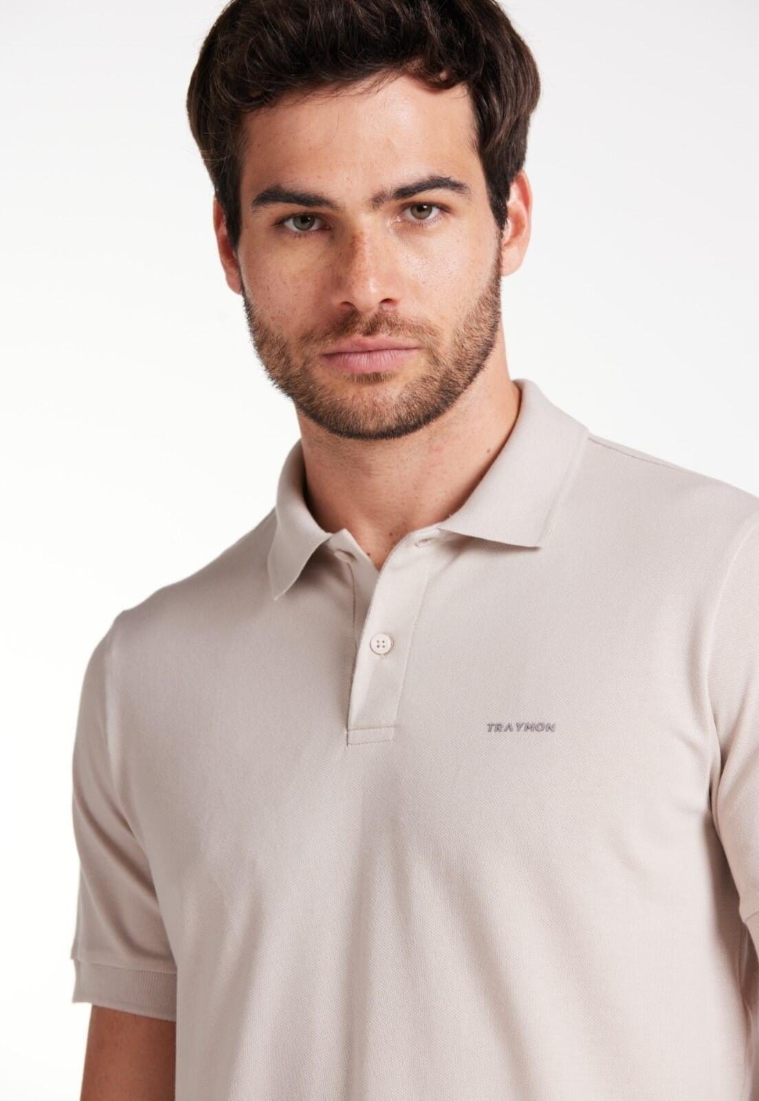 Vista principal Polo Pima Traymon Slim Manga Curta Gelo Traymon cinza