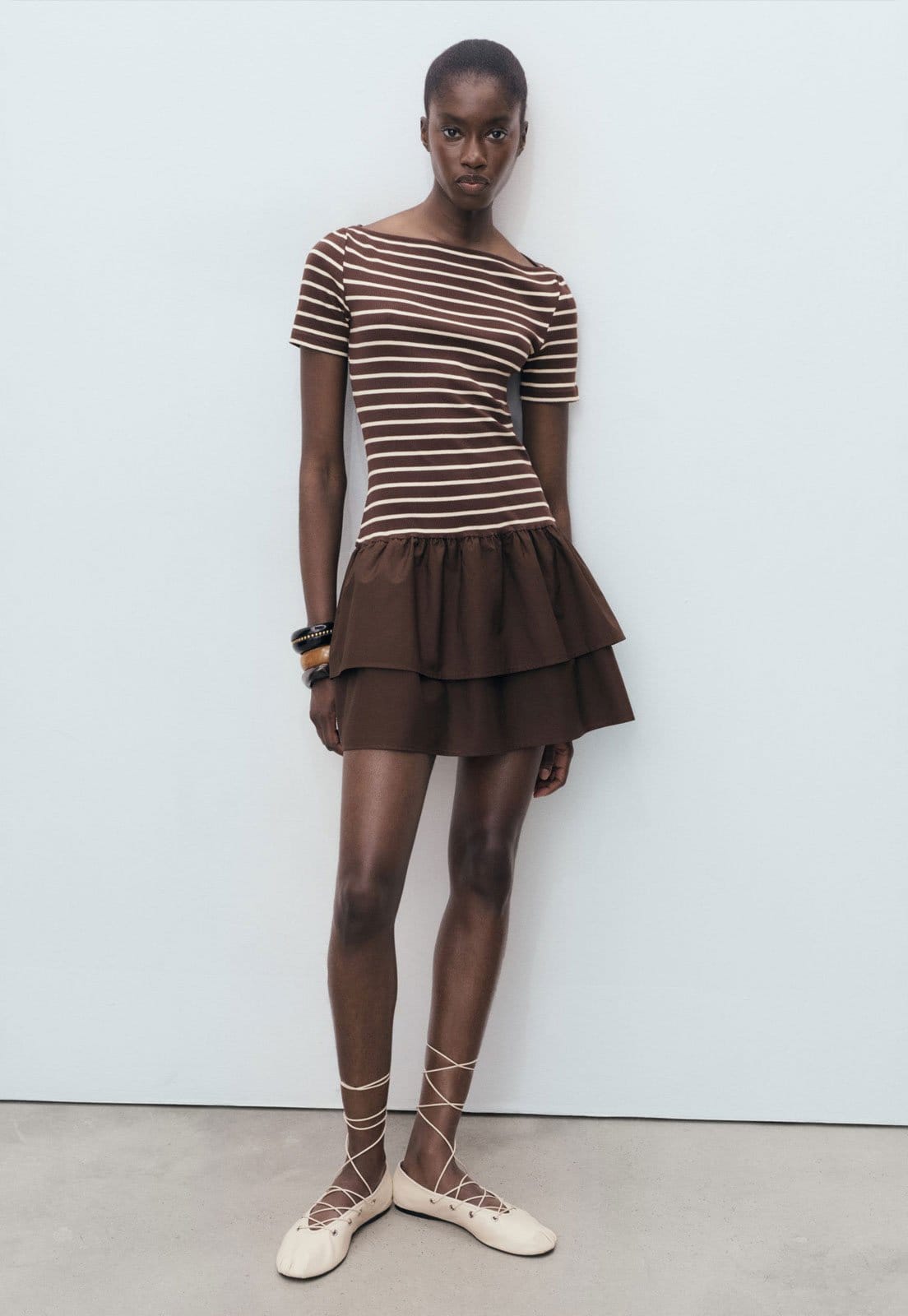 Vista 2 Vestido Feminino Mango Globi Listrado Mango marrom