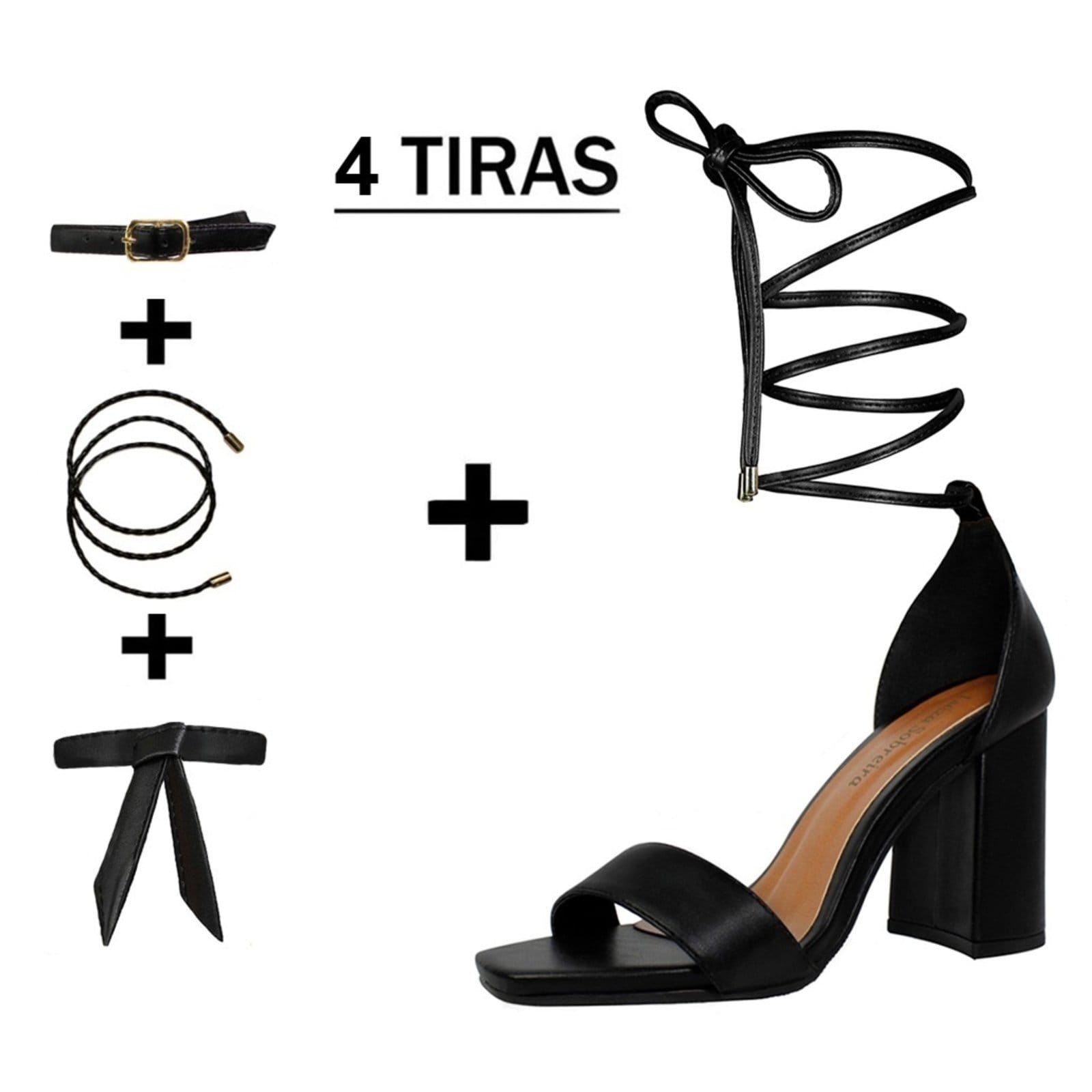 Sandália Troca Tira Salto Alto Grosso Luiza Sobreira Preta Mod. 2122-2