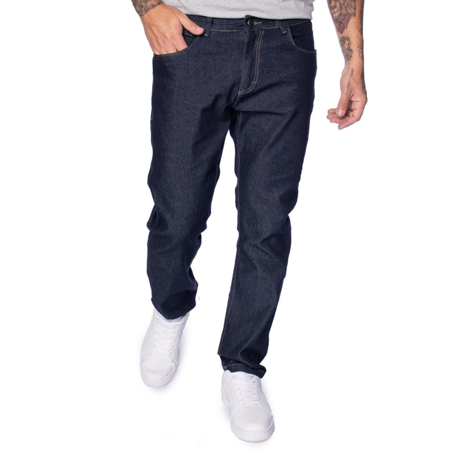 Vista principal Calça Jeans Masculina Dixie Modelagem Reta Escuro Dixie azul