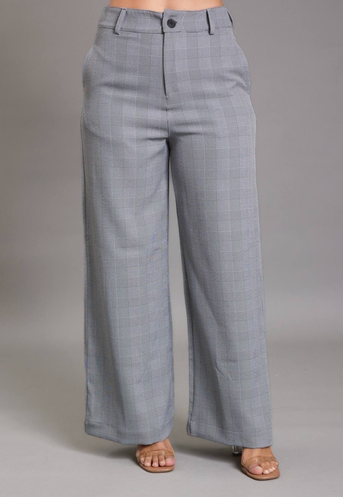 Vista principal Calça Pantalona Feminina Vhf Variedades Confortável e Estilosa Xadrez VHF VARIEDADES cinza