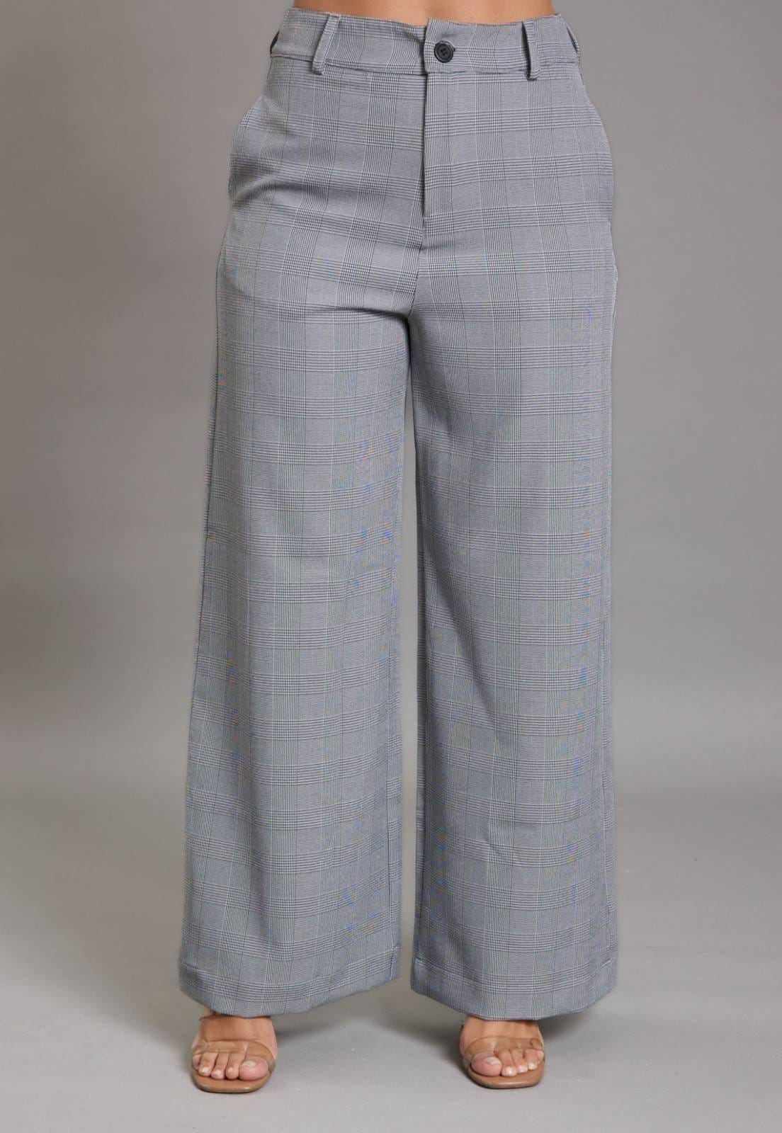 Vista 2 Calça Pantalona Feminina Vhf Variedades Confortável e Estilosa Xadrez VHF VARIEDADES cinza