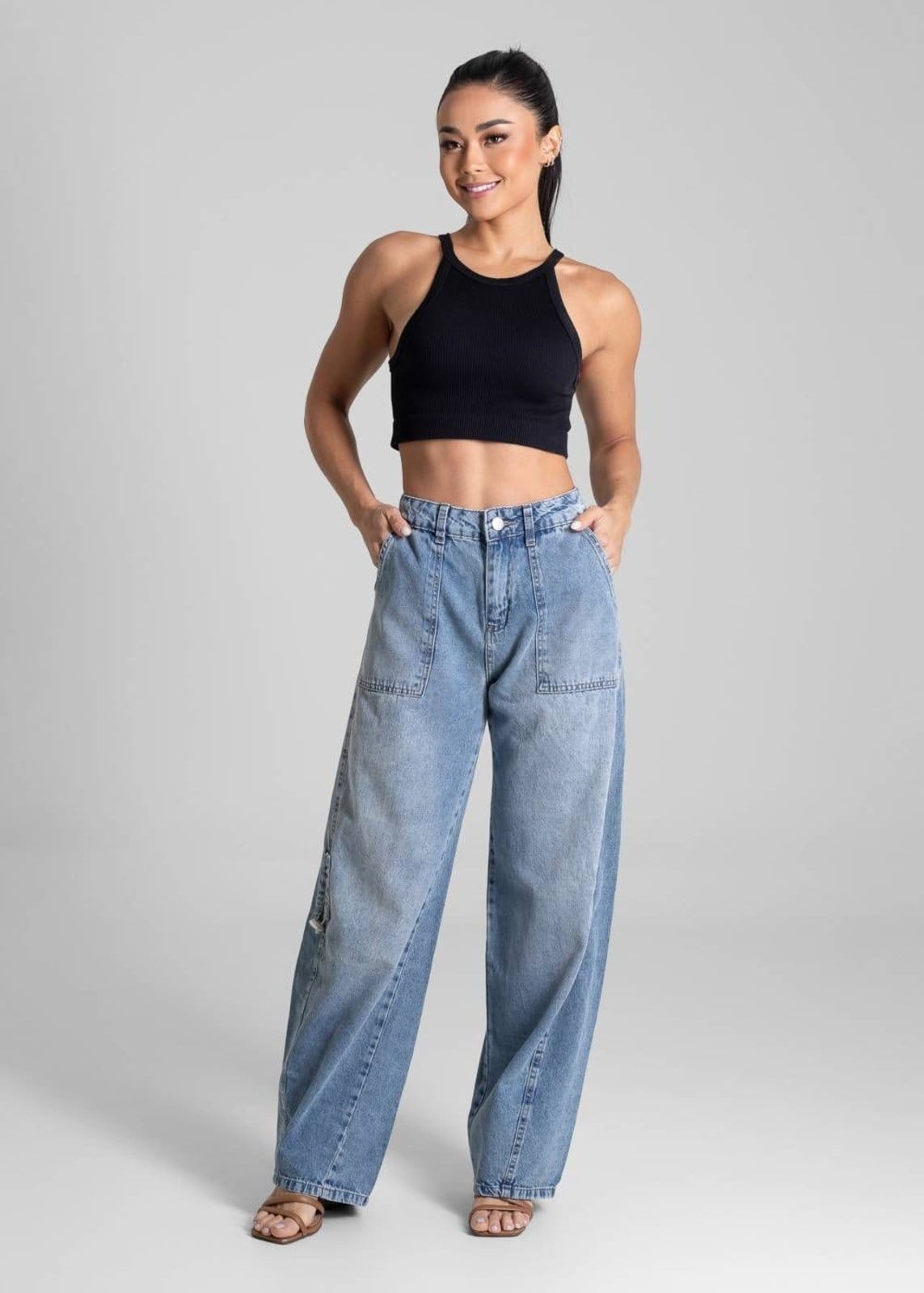 Vista 2 Calça Jeans Sawary Barrel - 281857 Sawary azul