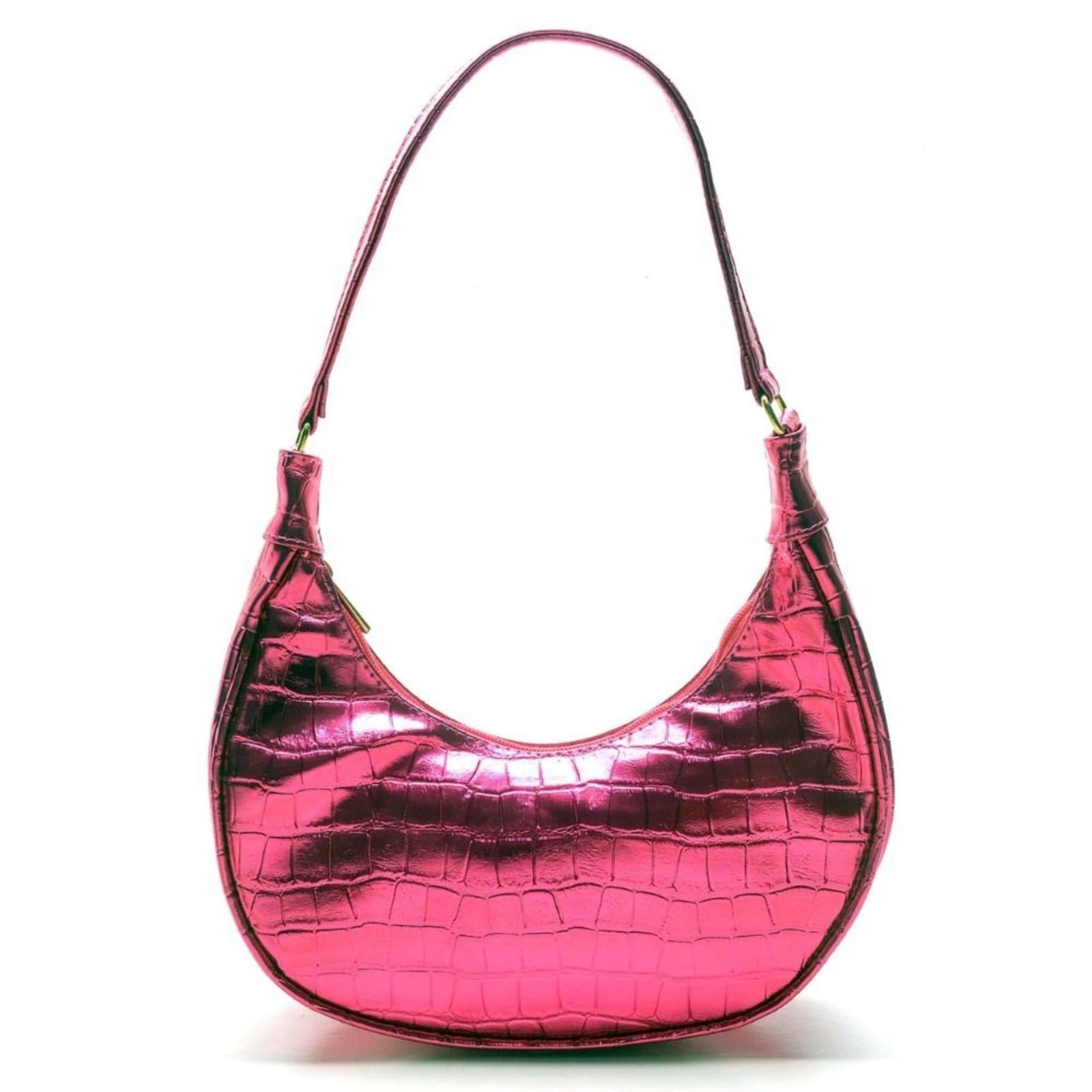 Vista principal Bolsa Feminina Anna Andrade De Ombro Meia Lua Tiracolo Casual Moda Tendência Metalizado Anna Andrade rosa