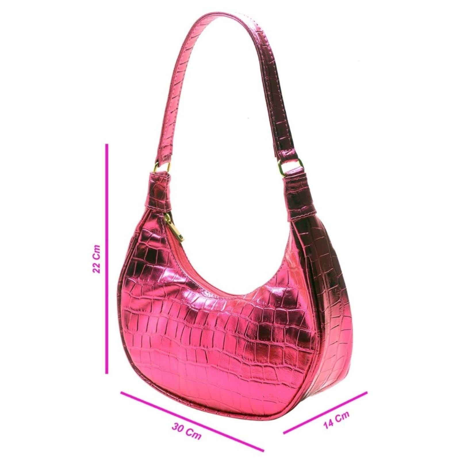Vista 2 Bolsa Feminina Anna Andrade De Ombro Meia Lua Tiracolo Casual Moda Tendência Metalizado Anna Andrade rosa