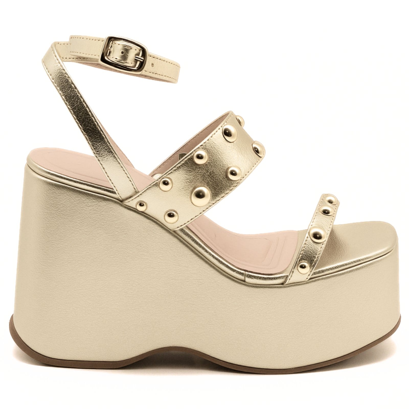 Sandália Feminina Anabela Alta Em Napa Ouro Light