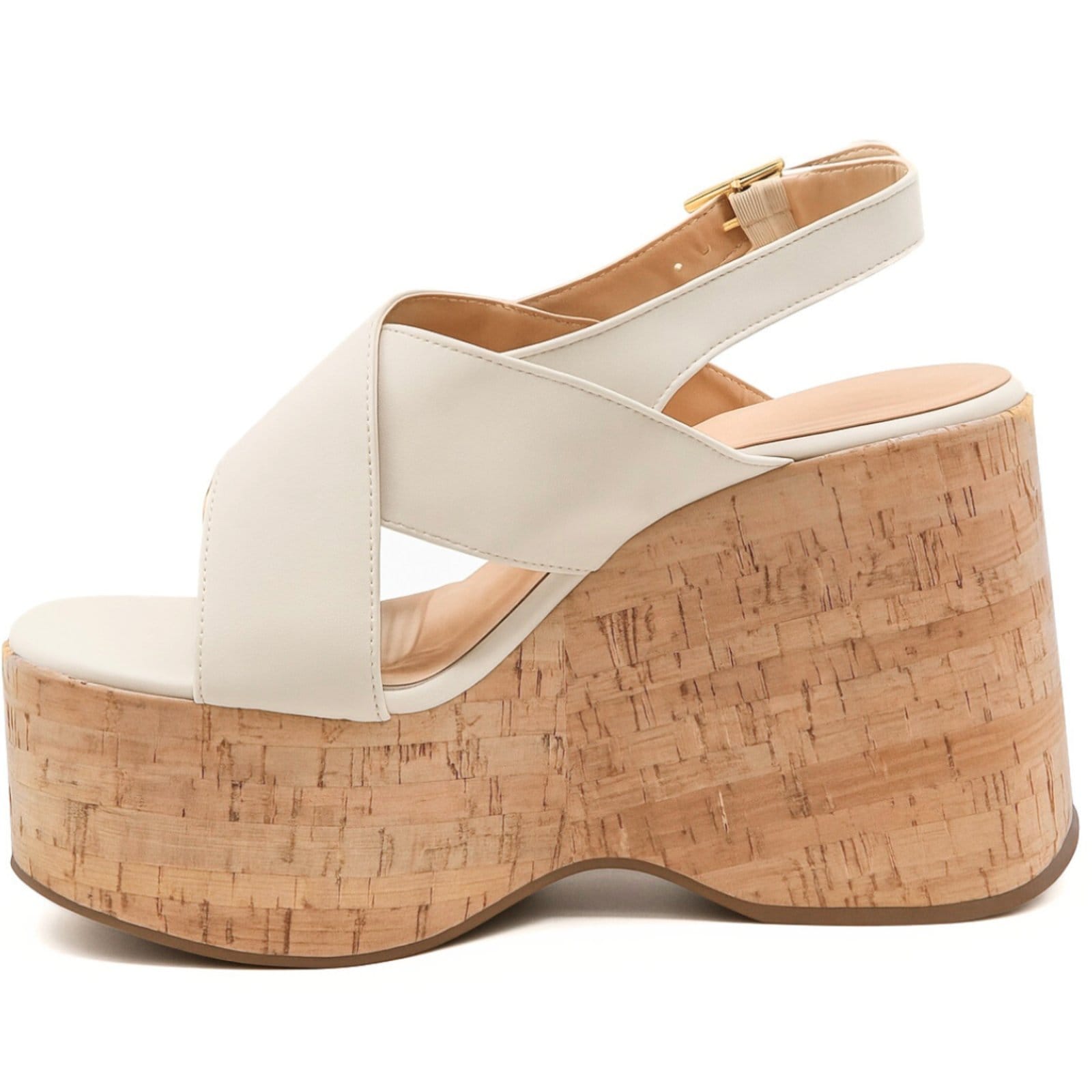 Vista 2 Sandália Anabela Feminina Plataforma Cortiça Tendência Verão Off White 182175 Sete Sales off-white white