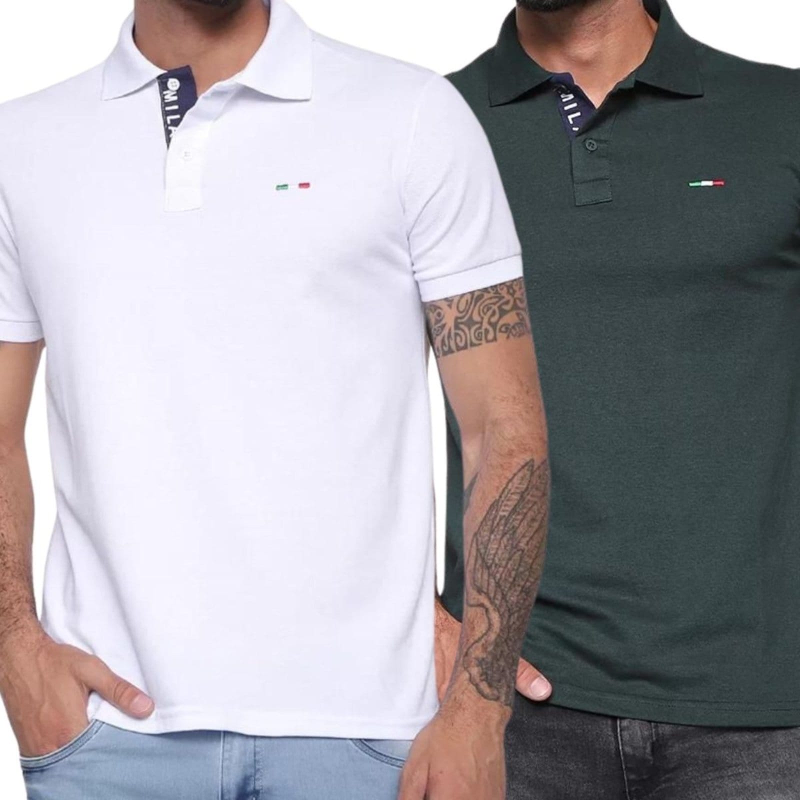 Kit 2 Polos FMF Masculina Básicas Piquet no Estilo Tommy Bordado Itália Branca