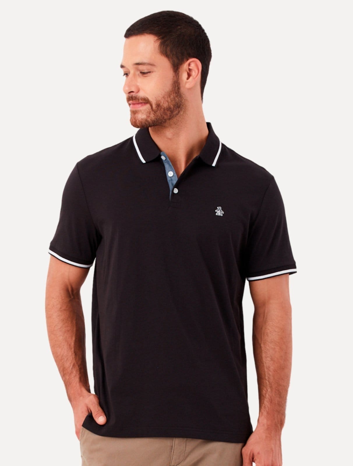 Polo Original Penguin Masculina Malha Jersey Lisa Frisos Preta