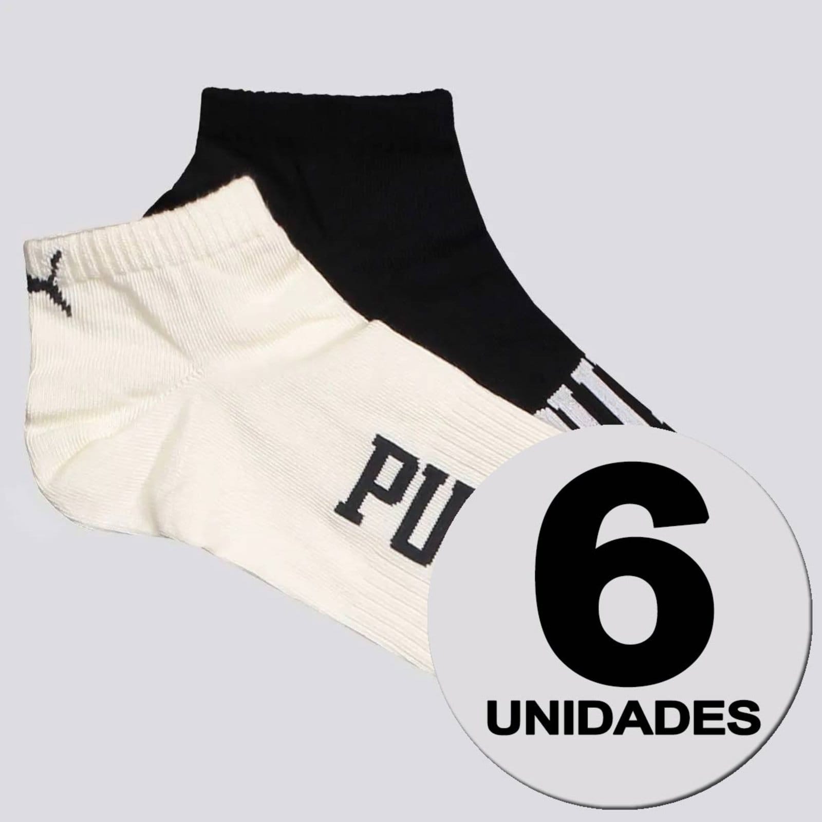Kit Meia Puma Sapatilha Everday 6 Logo Pares Off White e Preta